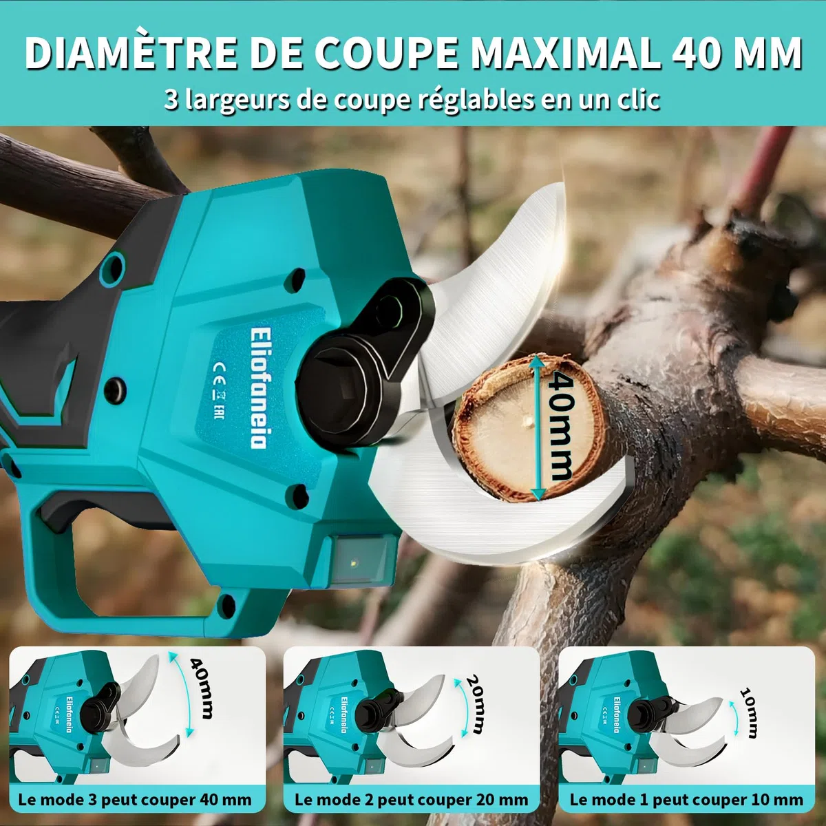 Sécateur électrique sans fil, diamètre de coupe max 40 mm, compatible pour batterie Makita 18 V,Affichage LCD,Moteur brushless, éclairage (sans batterie ni chargeur) pour le jardin
