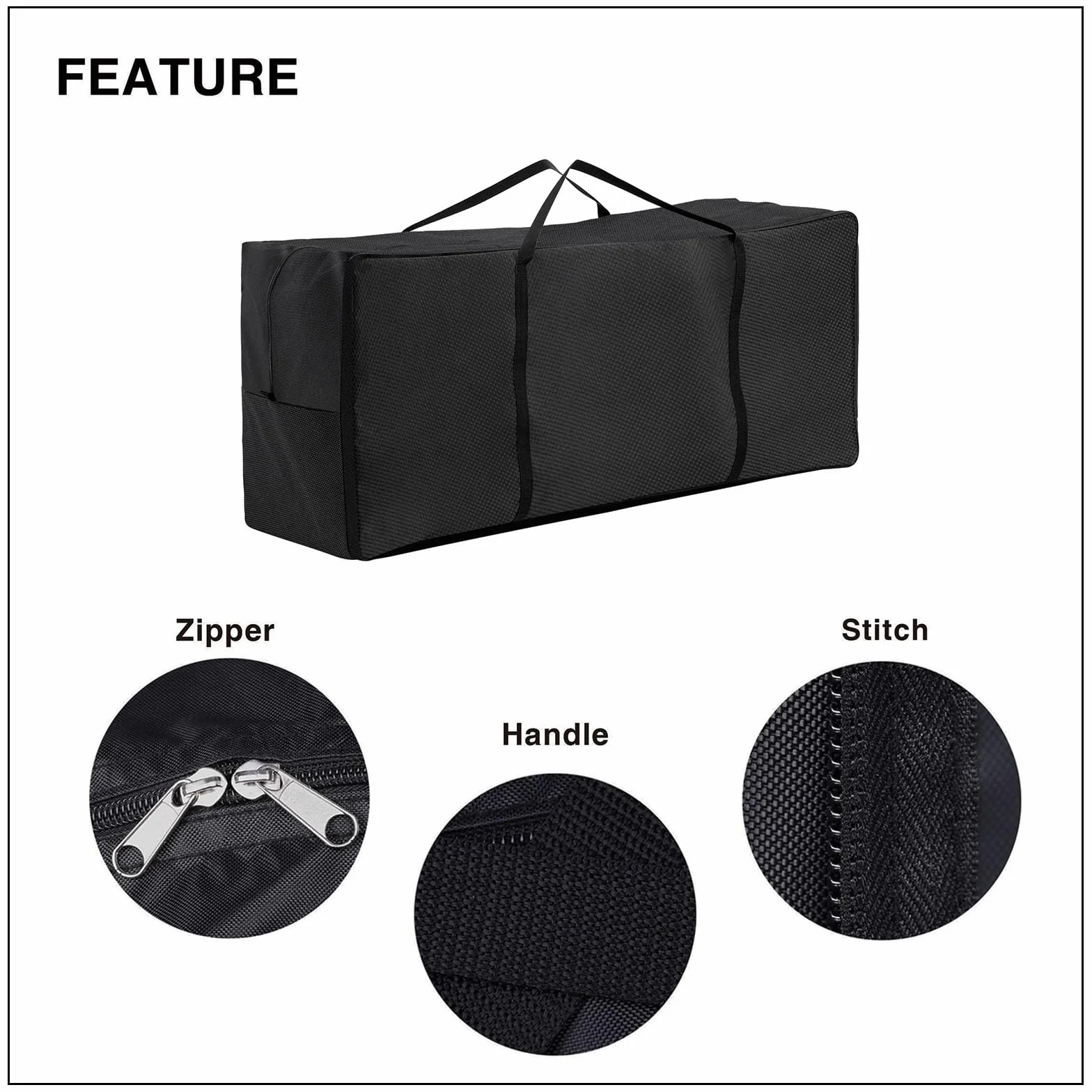 TurtleLife Sac de rangement pour coussins de jardin avec poignée de transport noir 116 x 35 x 51 cm