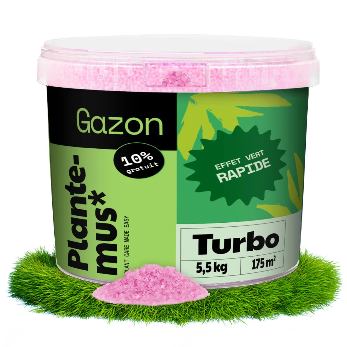 PLANTEMUS Engrais pour Gazon Effet Vert Turbo pour 175 m² | Microcristaux Ultrasolubles | Vert Intense en 7-9 Jours | Engrais Azoté - Technologie Allemande 5.5 kg