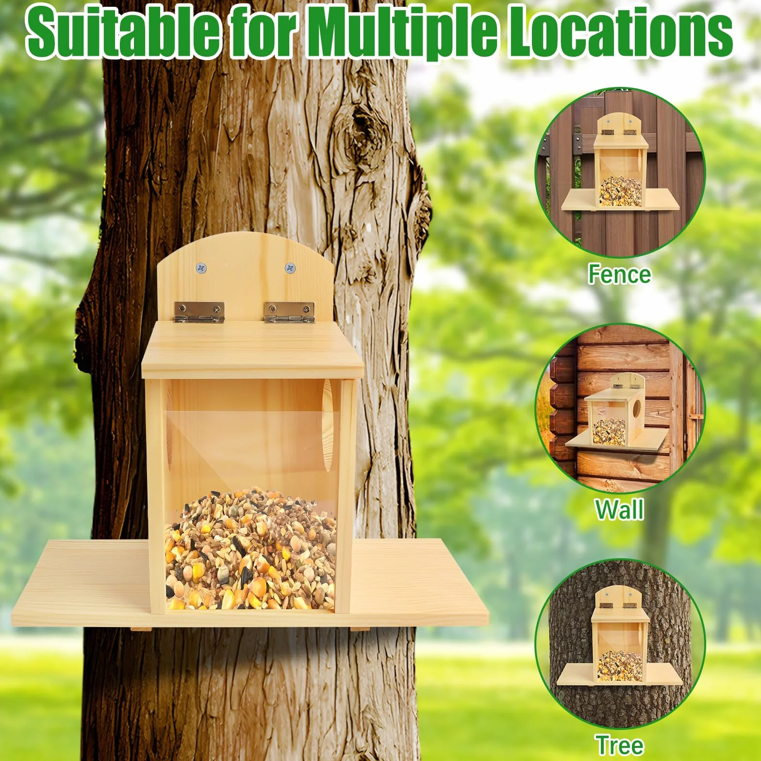 Mangeoire d'écureuil avec Couvercle relevable en Bois, résistant à l'eau et Durable pour Jardin extérieur