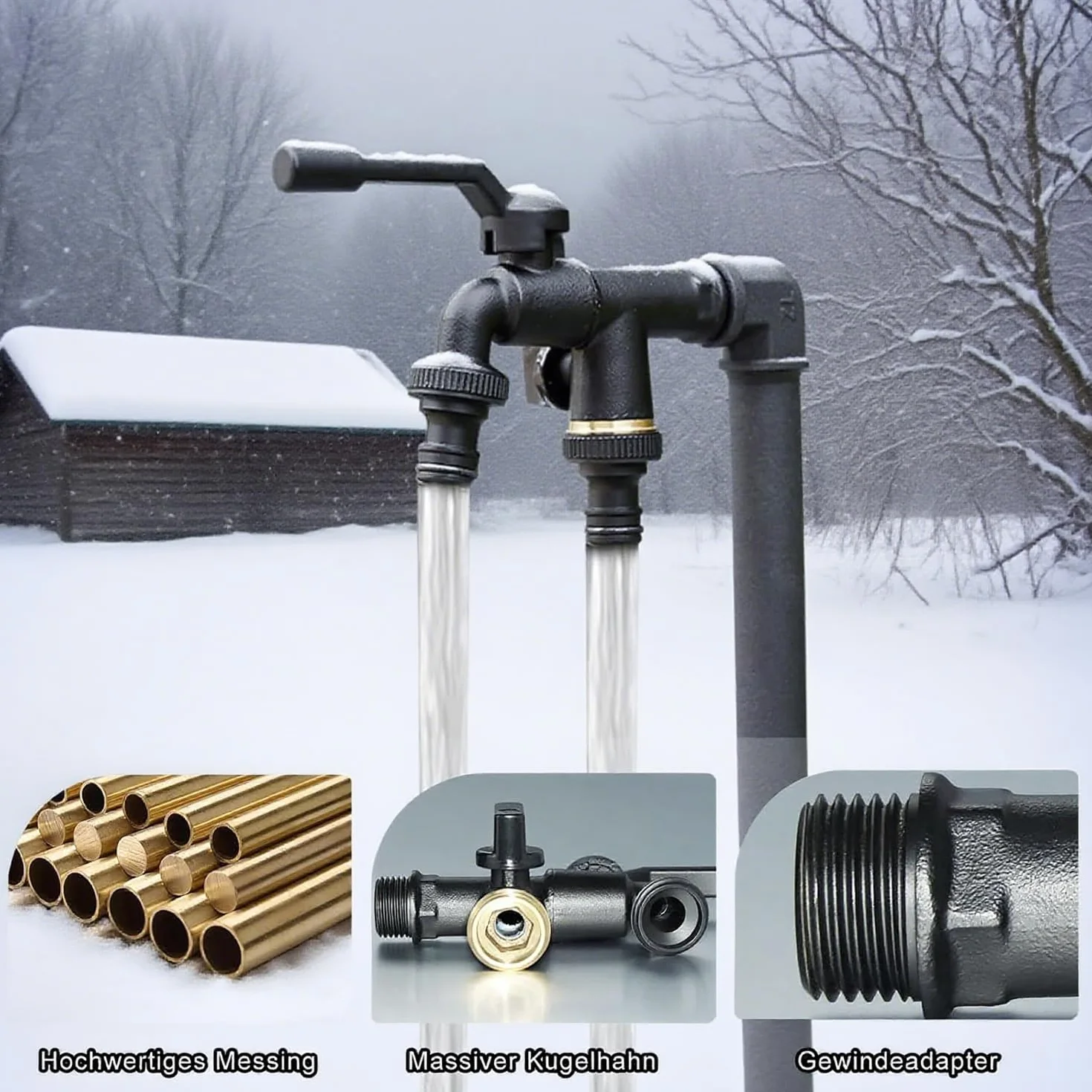Robinet Exterieur Double Jardin Laiton Noir Entrée 3/4 2 Sorties 3/4" Citerne Pluie Machine Laver
