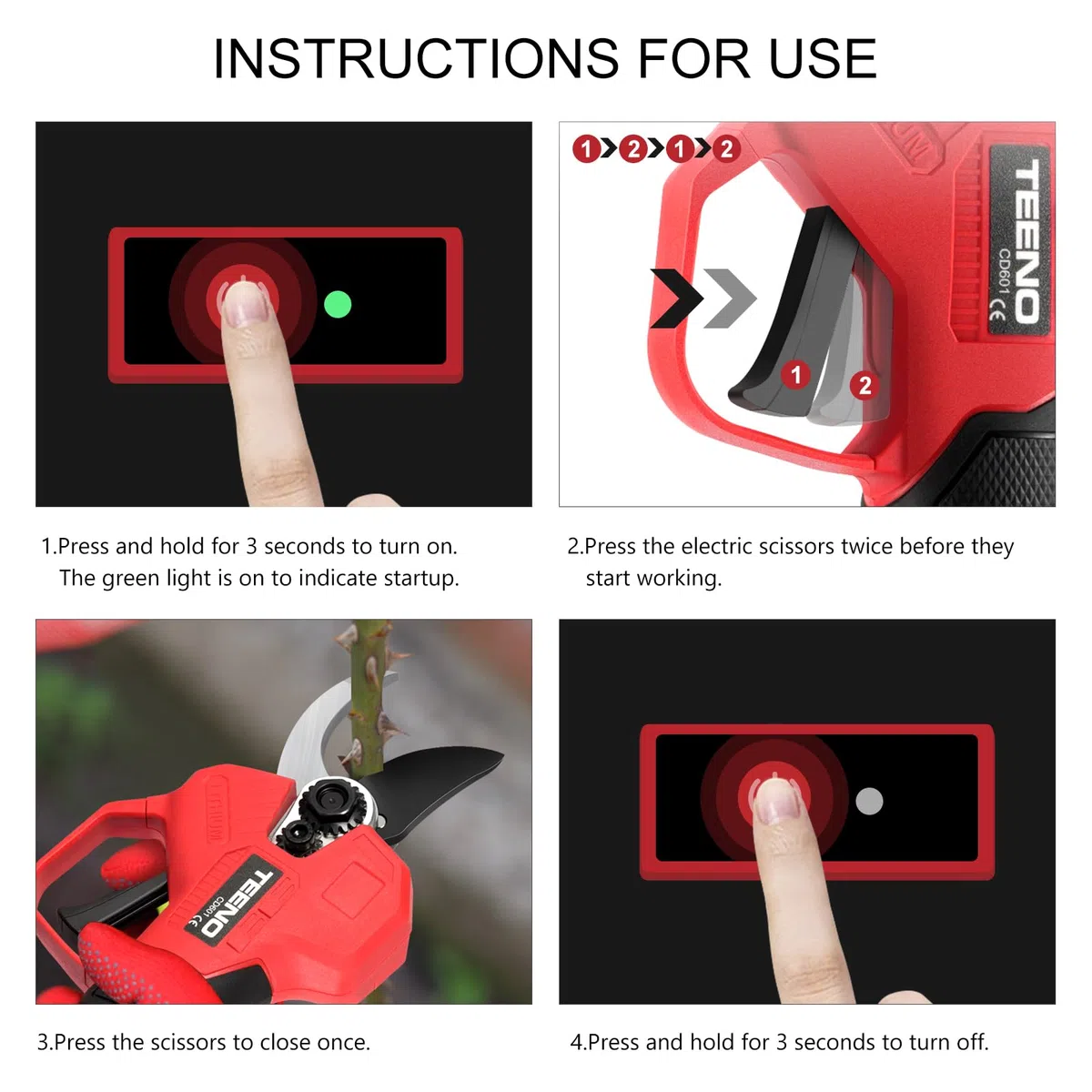 TEENO Sécateur Électrique Sans Fil Brushless 30mm avec écran,2000mAh Batterie,Sécateur Professionnel Lame Convient Pour Les Jardins,Les Branches (deux batterie)