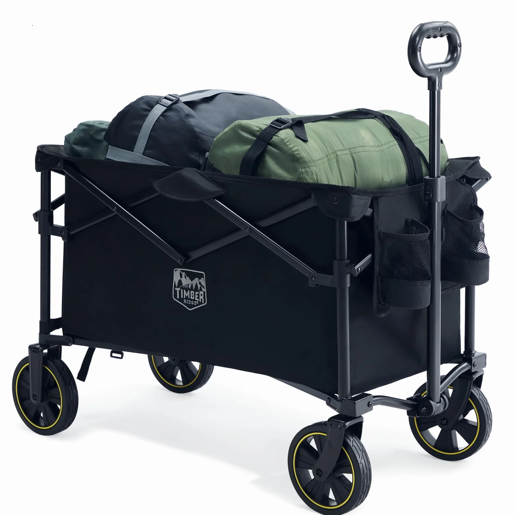 TIMBER RIDGE Chariot Camping Pliable 200L avec Porte-gobelet Poignée Réglable Chariot de Jardin pour Tous Les Terrains Extérieur Camping Shopping Pêche Charge Max 150kg