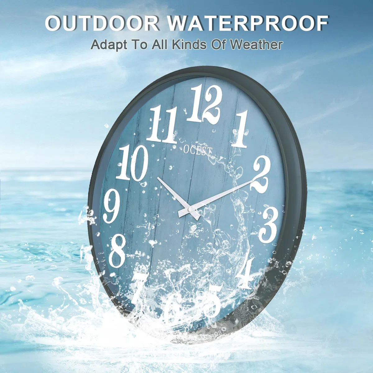 OCEST Horloge d'extérieur étanche Bleue de 45,7 cm, Fonctionne avec Piles, Grand écran, Mouvement à Quartz Silencieux pour décoration intérieure, terrasse, Jardin, Salon