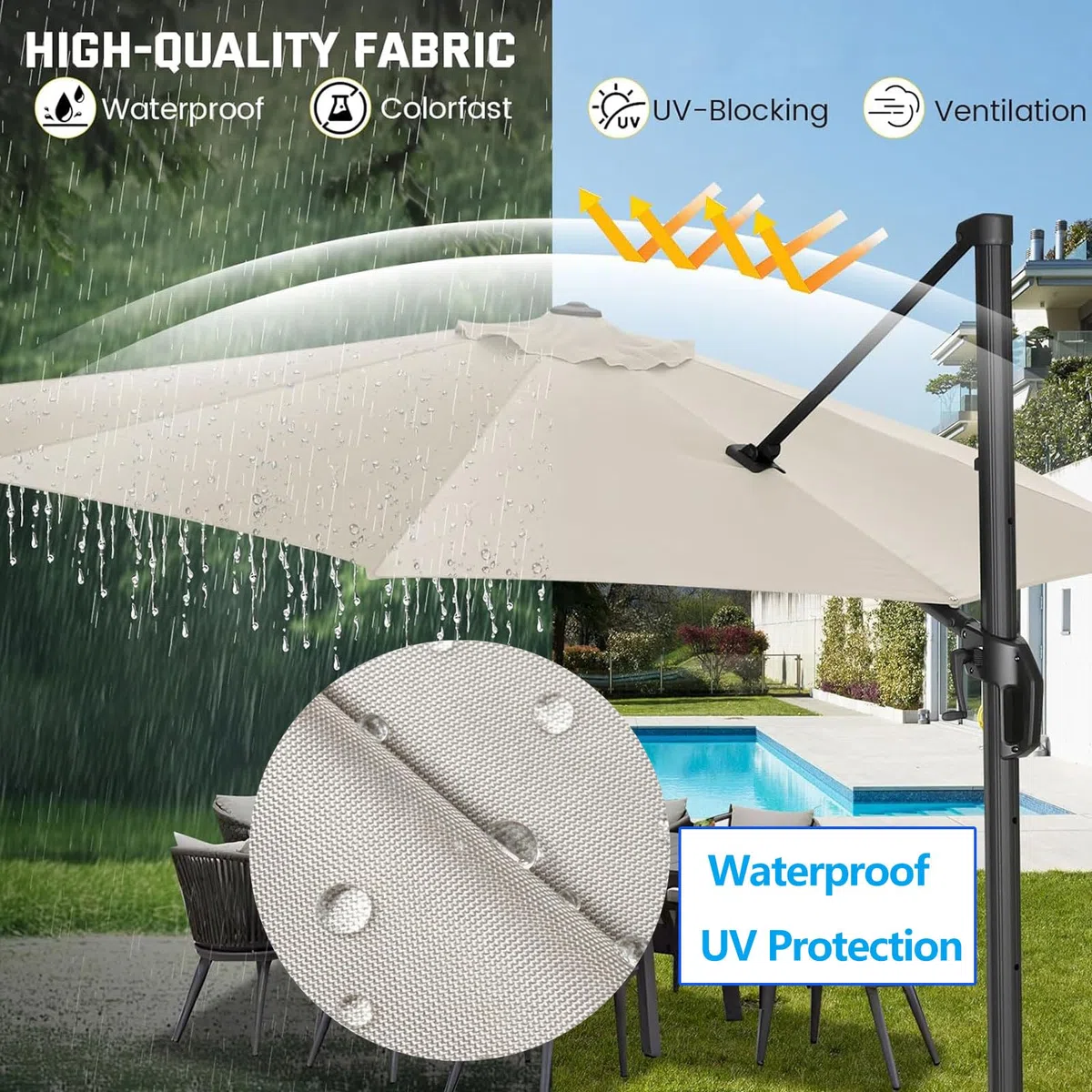 3.0m 3.5m parasol déporté 8 Baleines Toile De Rechange Rond Bâche pour Parasol en Polyester imperméable