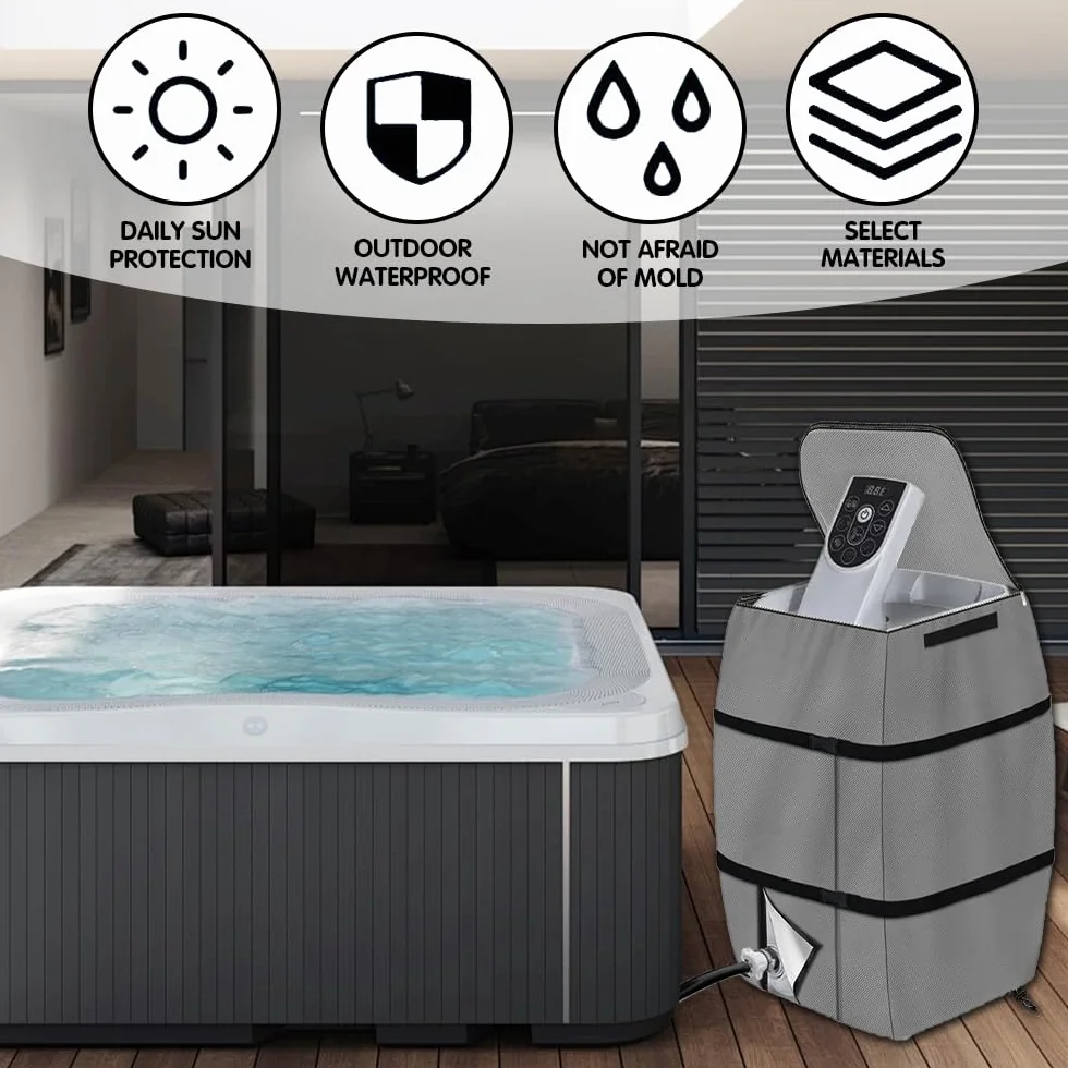Couvercle Pompe Chauffage Spa 43x38x54cm Housse Ajustable Pliable Tissu Oxford 420D Extérieure Gris