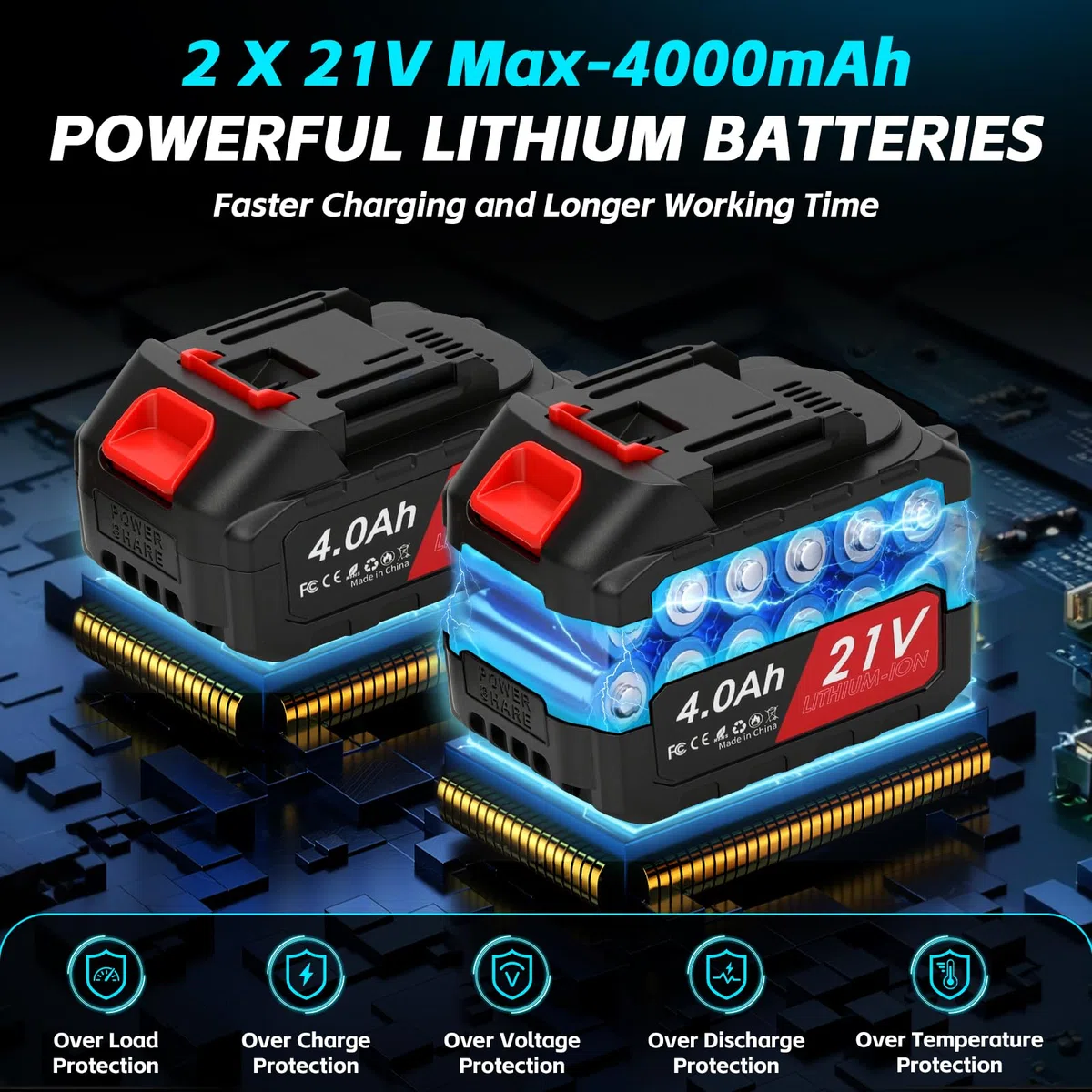 panthem Sécateur de jardin télescopique à batterie 2 en 1, compatible avec Makita 18 V, charge maximale jusqu'à 4,1 m, ouverture de coupe 43 mm, moteur sans balais avec 2 batteries de 4000 mAh