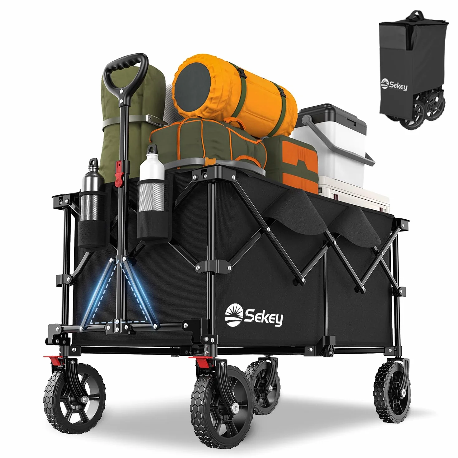 Sekey XXL Plus Chariot Pliable de Jardin 200L 150KG, Chariot de Transport Tout-Terrain avec Freins, Breveté Pliable dans Quatre Directions SE4010, Noir Profond