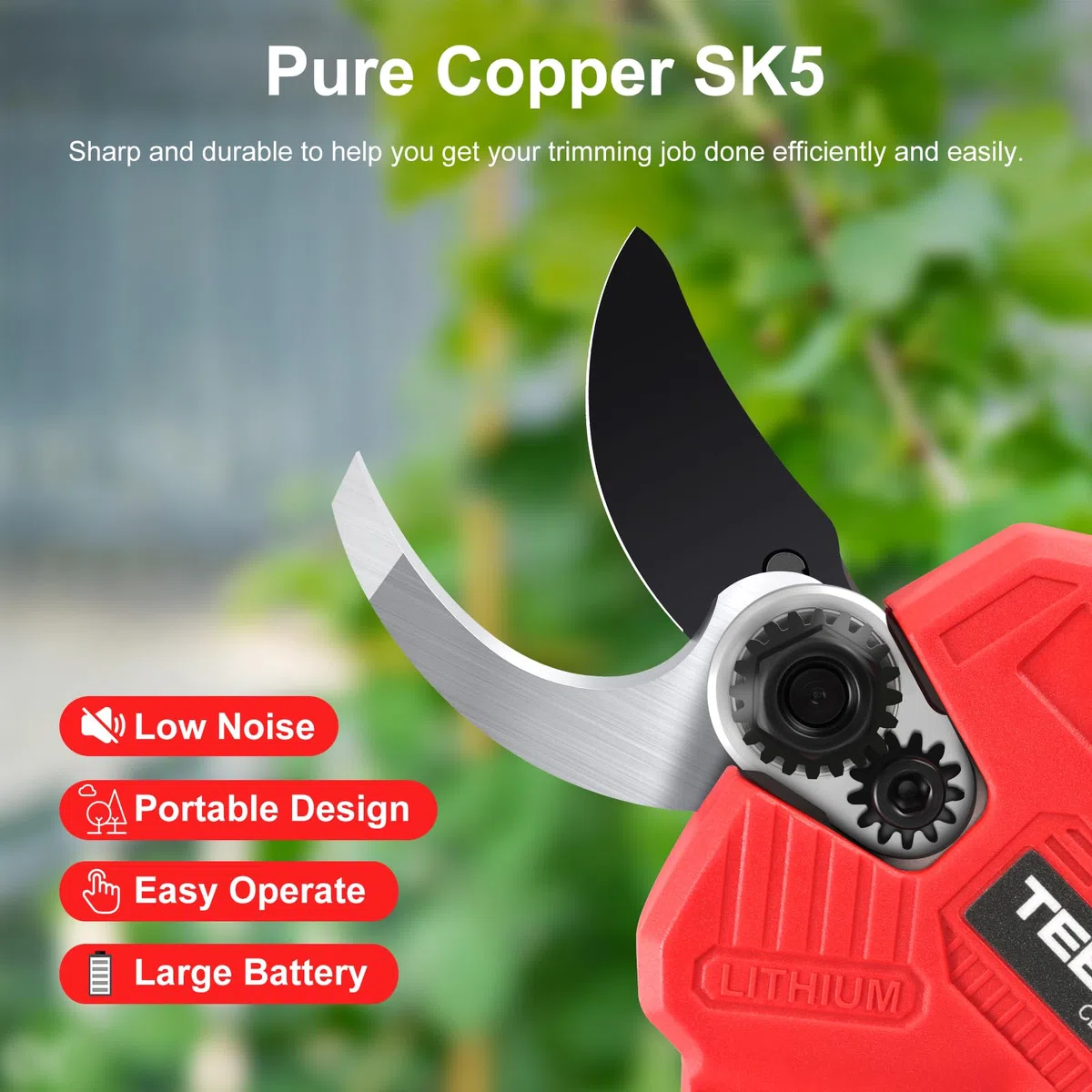 TEENO Sécateur Électrique Sans Fil Brushless 30mm avec écran,2000mAh Batterie,Sécateur Professionnel Lame Convient Pour Les Jardins,Les Branches (deux batterie)