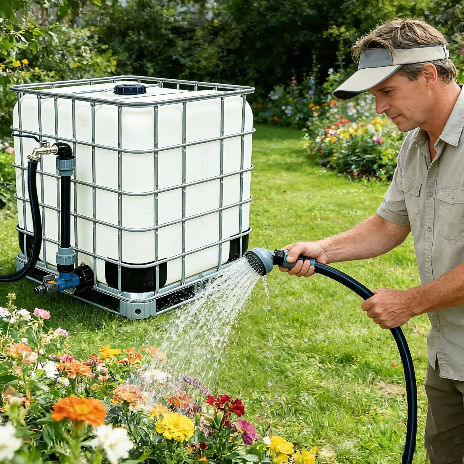 Robinet Cuve 1000l Col De Cygne 3/4", 2 In 1 Adaptateur Cuve 1000l, Robinet Récupérateur Eau De Pluie, Vanne Pour Réservoir Eau Extérieur