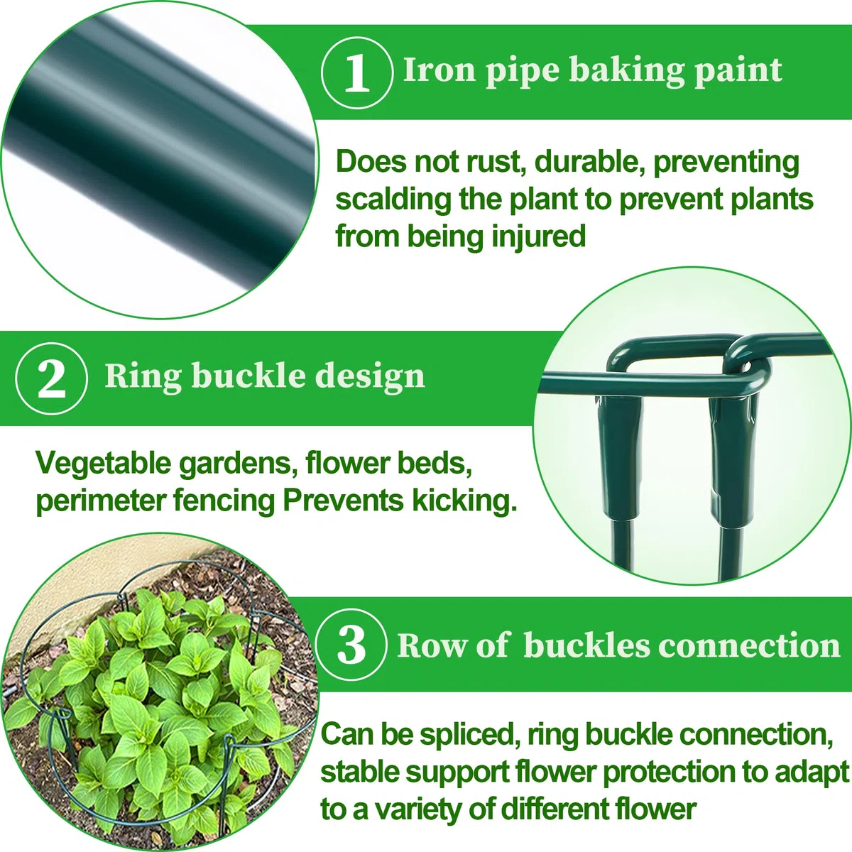 YeahBoom 10 Pièces 25x80cm Tuteurs pour Plantes,Piquets Verts Demi-Ronds Support,Soutien pour Plantes de Jardin,Support de Plantes de Jardin Demi-Rond,pour Hortensias, Pivoines, Plantes Vivace, Légume
