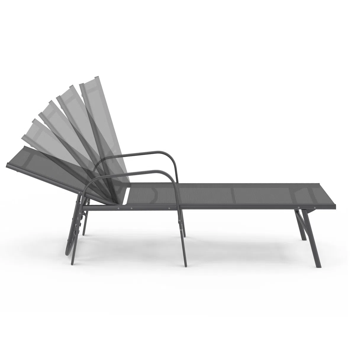 IDMarket - Lot de 2 transats de Jardin inclinables Fidji en Acier Gris Anthracite et Toile Grise