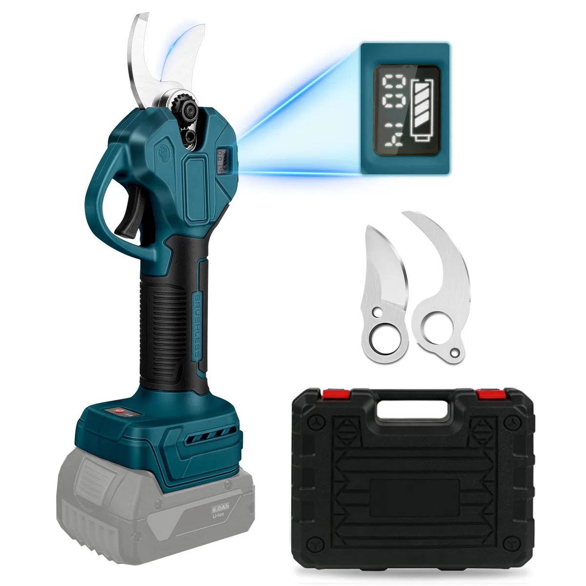 Sécateur électrique sans fil 45 mm compatible avec batterie Bosch GBA 18 V Moteur sans balais Scie d'élagage électrique Ciseaux LCD pour tailler les arbres fruitiers