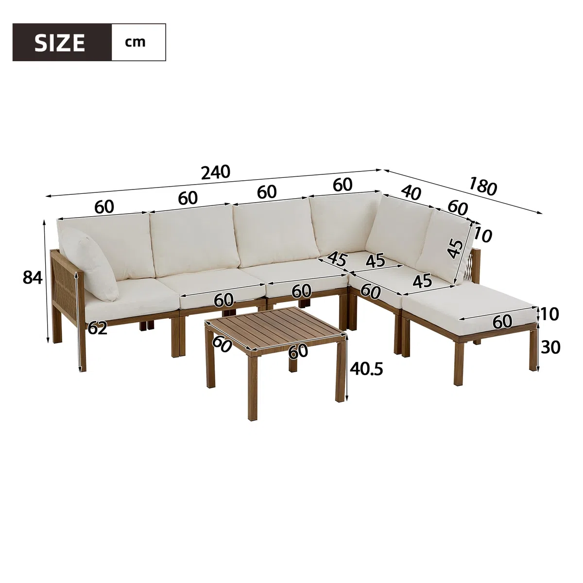 Salon de jardin - Canapé d'angle - Lit relax d'extérieur, table à manger - Peut être transformé en lit allongé - Canapé modulaire - Beige