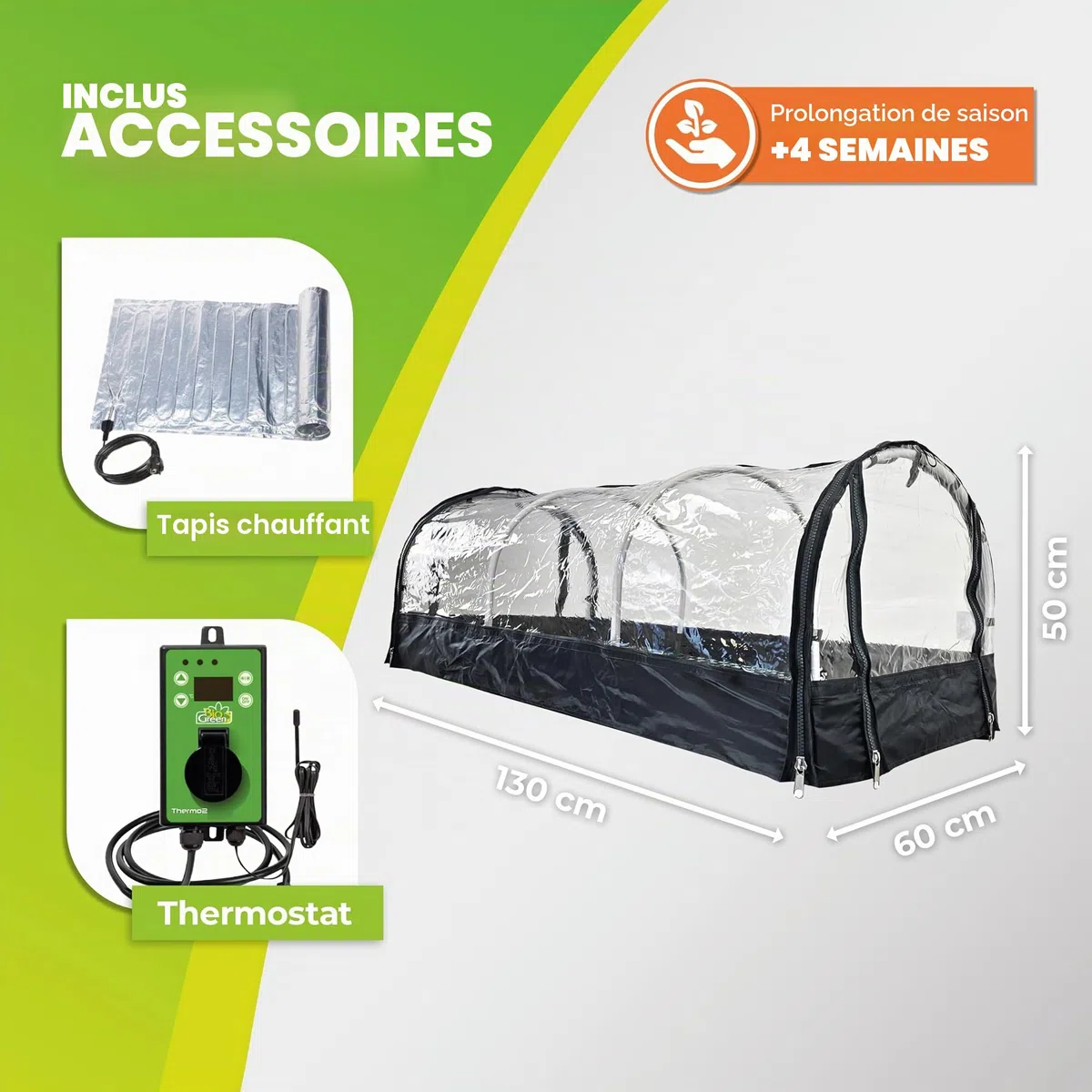 Bio Green JP-H Maxi Mini-Serre avec Tapis Chauffant 130 x 60 x 50 cm 150 W