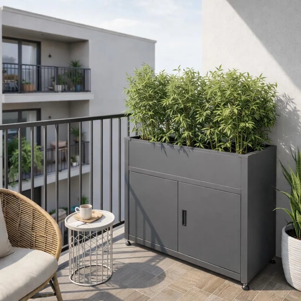 Armoire de Jardin 100cm avec Jardinière Intégrée, Gris Anthracite | Acier Galvanisé, Rangement Extérieur