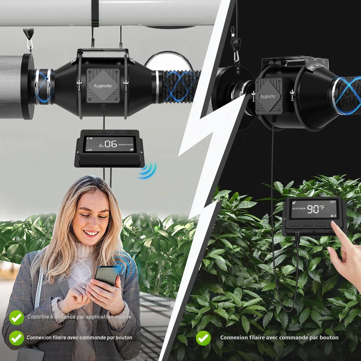 Aygrochy 150mm Wifi App Ventilateur en Ligne Kit avec régulateur de température et d'humidité, Extracteur d'air avec Filtre à Charbon d'air et Tuyau d'évacuation pour Culture hydroponique