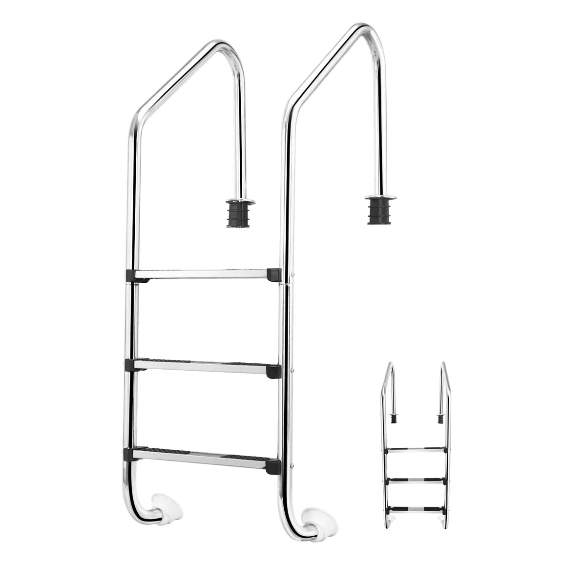 GOPLUS Échelle de Piscine à 3 Marches,Échelle de Marches de Piscine en Acier Inoxydable,Marchepied avec Protection Antidérapante pour Piscines, Centres de Spa, Parcs Aquatiques, Argenté 53x23x147CM