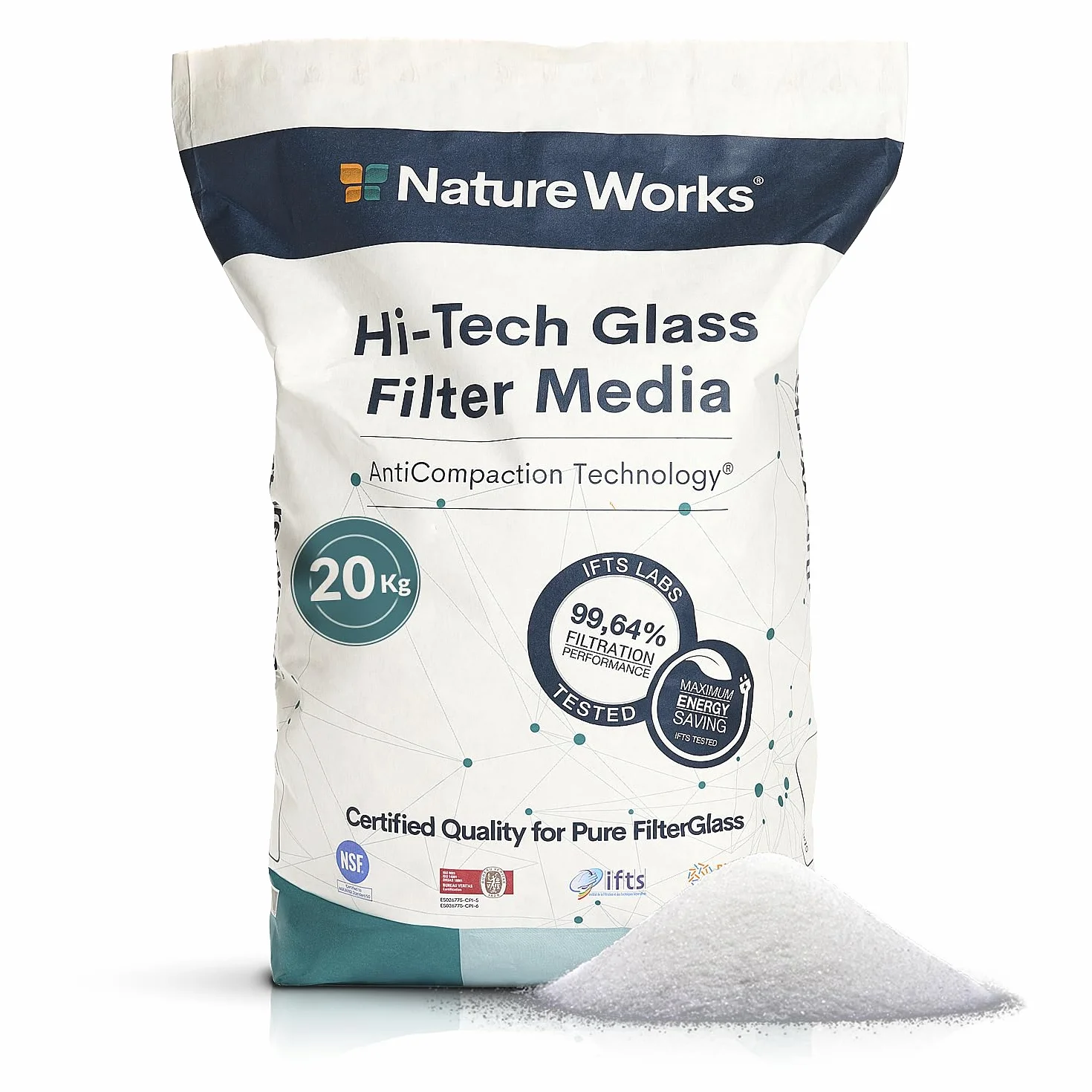 NATURE WORKS Hi-Tech Sable en verre fitrant pour piscine 20 kg