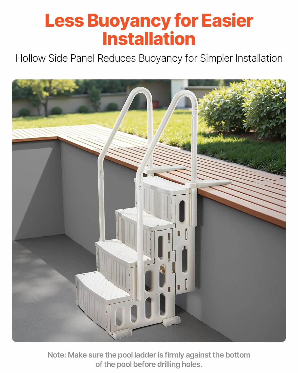 VEVOR Escalier de Piscine en Plastique 4 Marches Antidérapantes 181,4 kg 122-137 cm Blanc