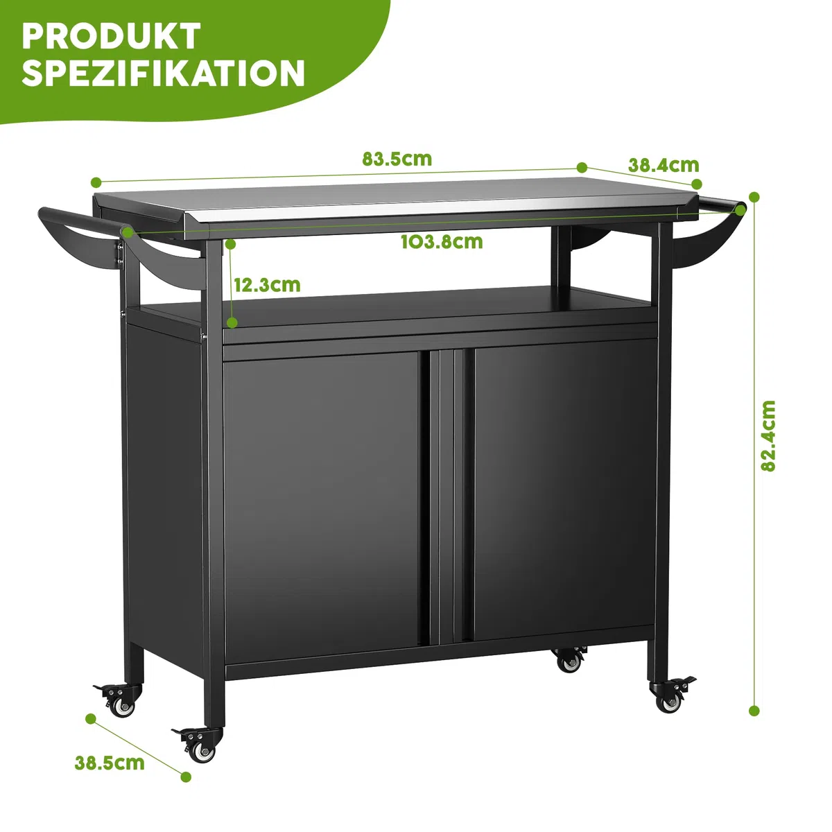 SUPEER Chariot de barbecue, table à pizza avec 4 roulettes, plateau de table en acier inoxydable 304, chariot pour barbecue, chariot de service d'extérieur, chariot de jardin