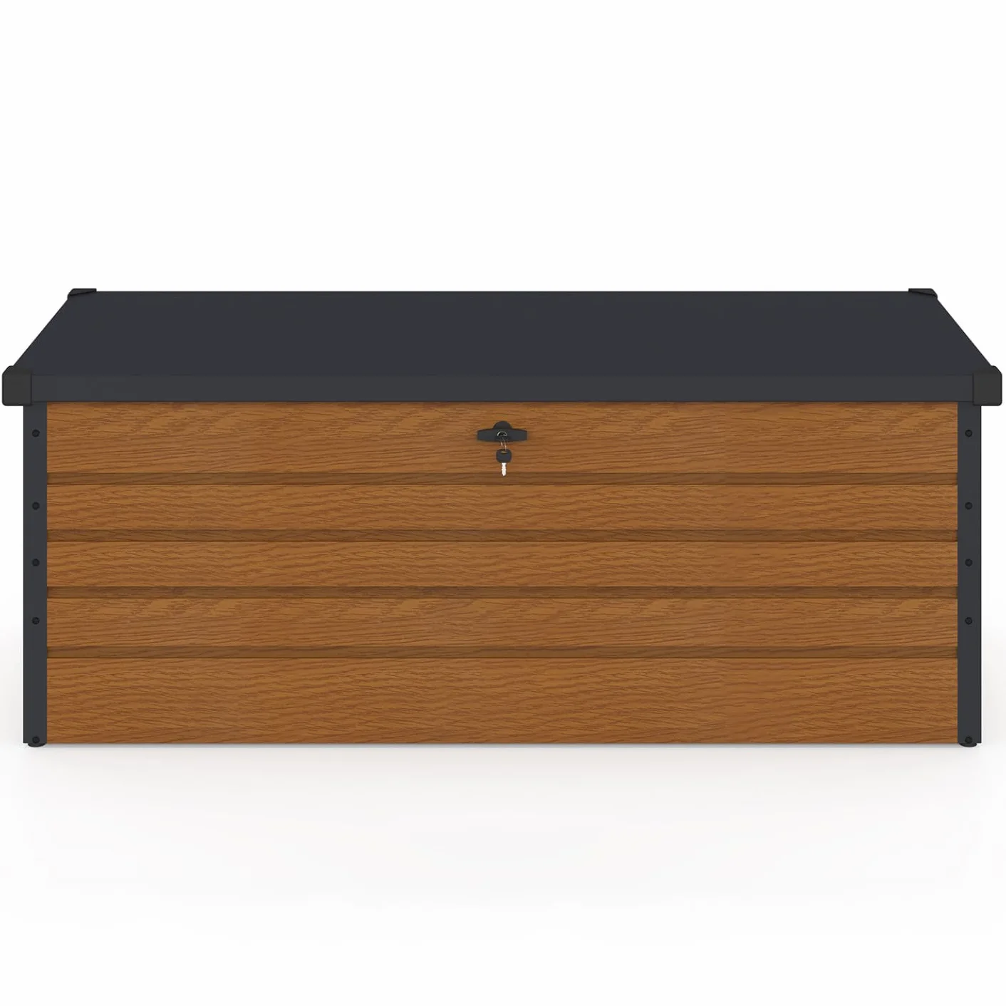 IDMarket - Coffre de rangement métal verrouillable effet bois et gris pour jardin 600L 165x70x63 cm