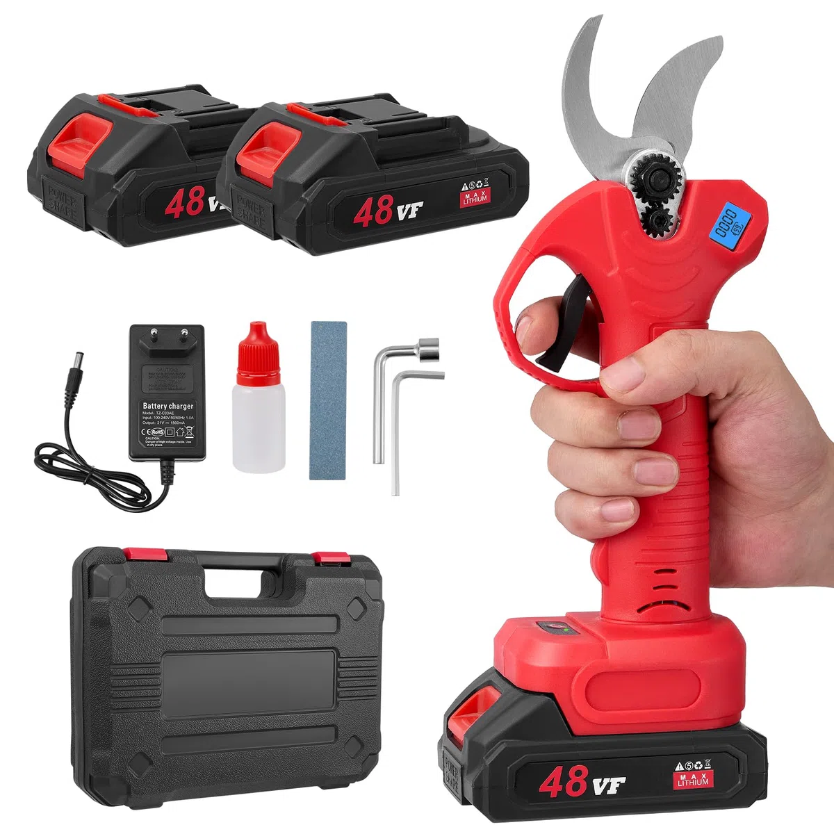 secateur electrique sans fil 30mm 600W 2000mAh Sécateur de Jardin avec 2 Batteries et Écran LCD Lames Sharp SK5 Sécateur Électrique pour Jardinage,ferme,Vigne,Arbre Fruitier