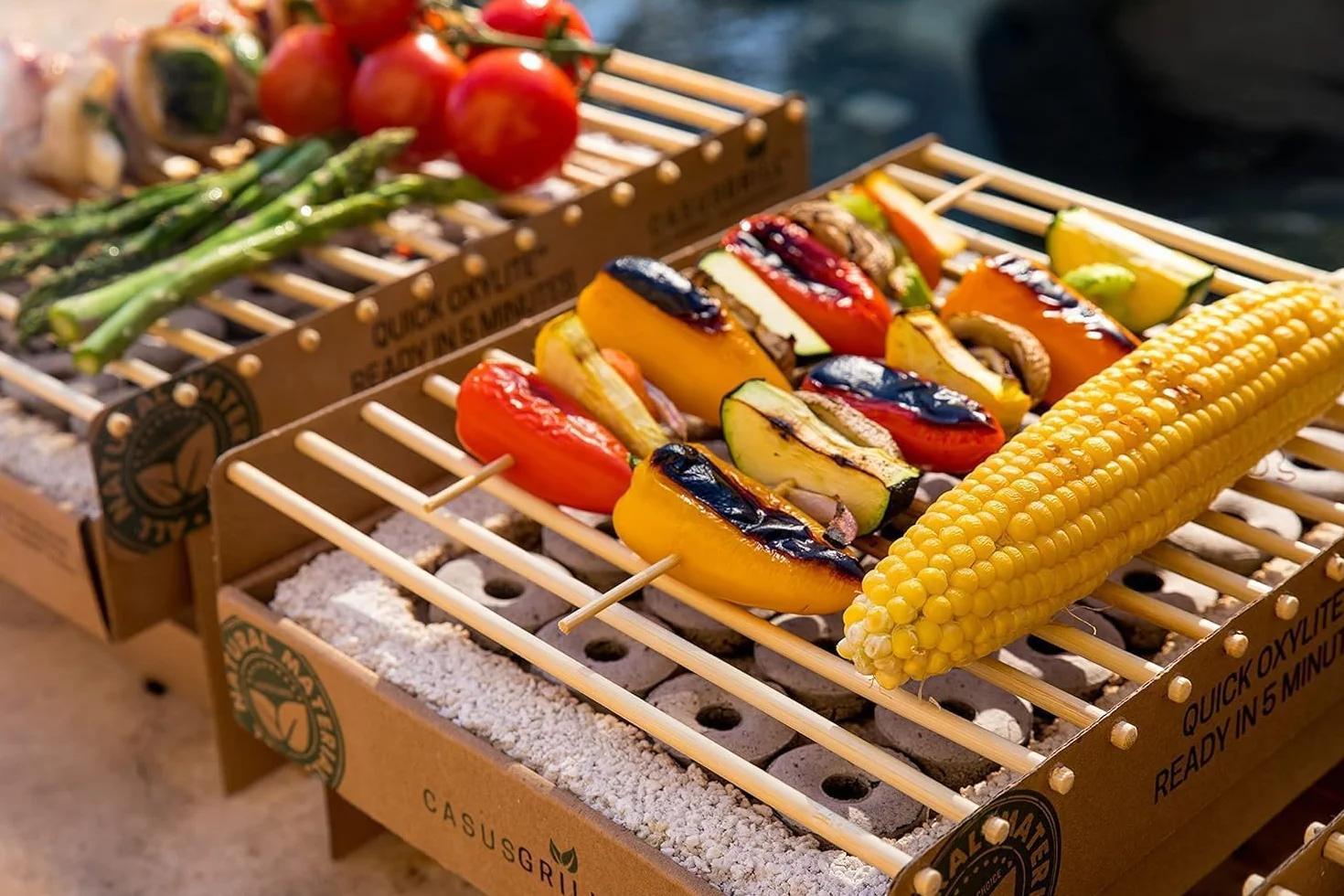 12x BURI Grill Eco Barbecue jetable Barbecue monobloc 100 % durable - Barbecue bio sans fumée 31x24 cm Charbon de bois de bambou et grille de barbecue, matériaux naturels, moins d'émissions de CO2, 5
