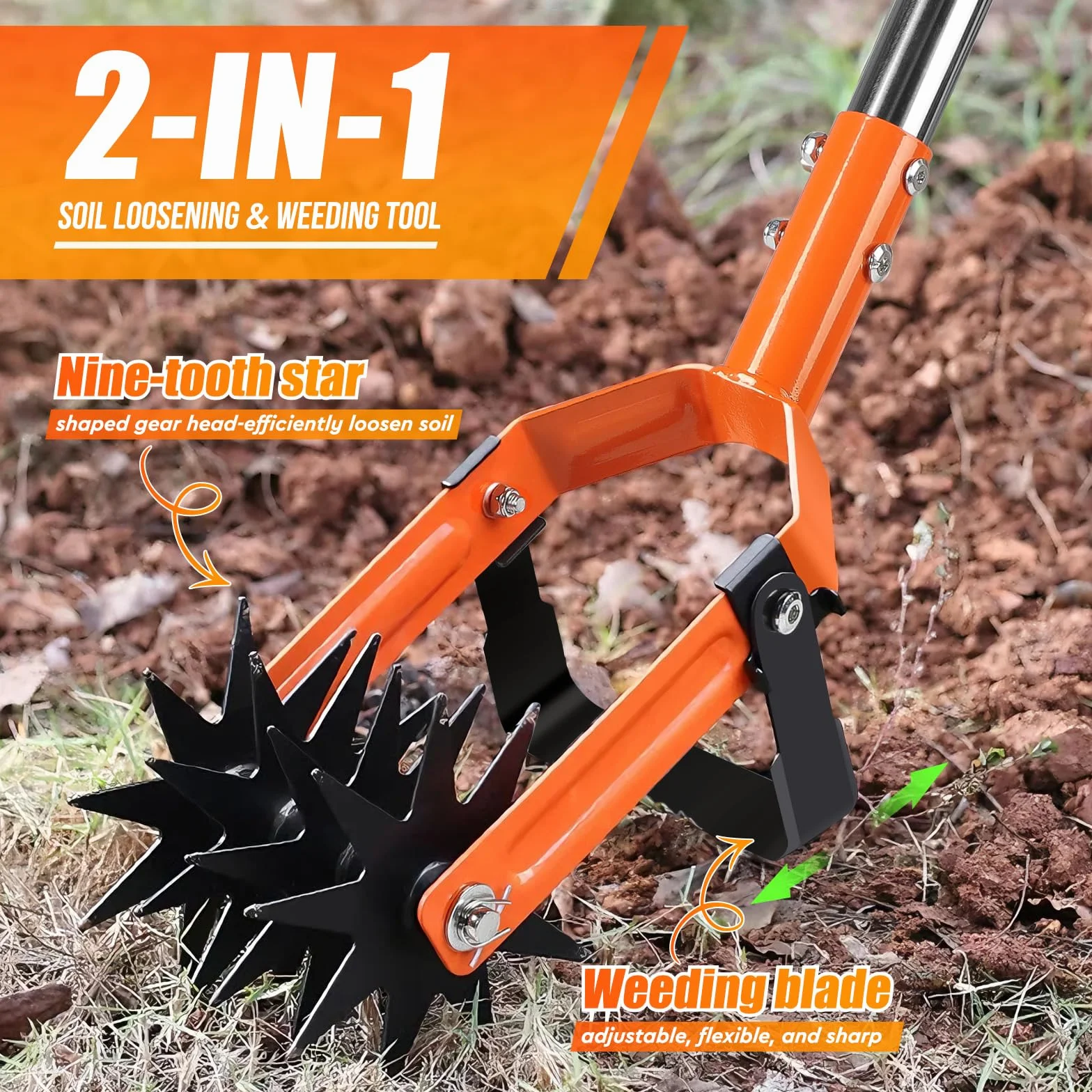 SWAWIS Cultivateur de Griff Amovible avec 4-Sections Manche en Acier Inoxydable, Outil de Cultivateur Rotatif avec Lame de Désherbage, Motoculteur Manuel de Jardi pour Entretien du Sol et Désherbage