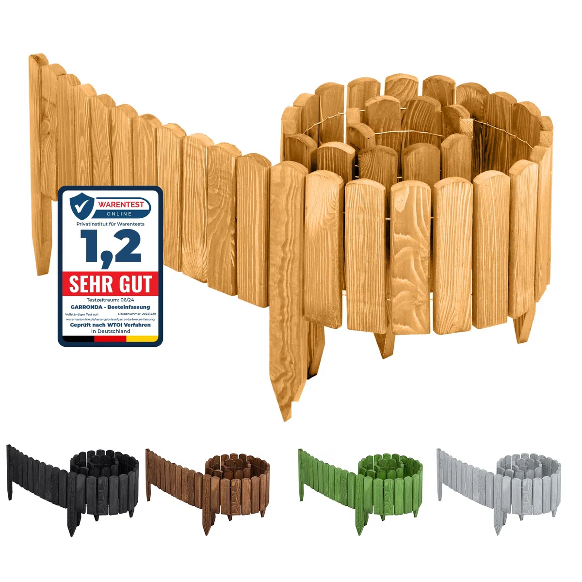 Garronda GD-0046 Bordure Jardin Exterieur 200 cm Cloture Jardin Exterieur en Bois traité palissade Souple pour Massif Potager allée pelouse Parterre GD-0046 (Marron Clair, Hauteur: 20 cm)