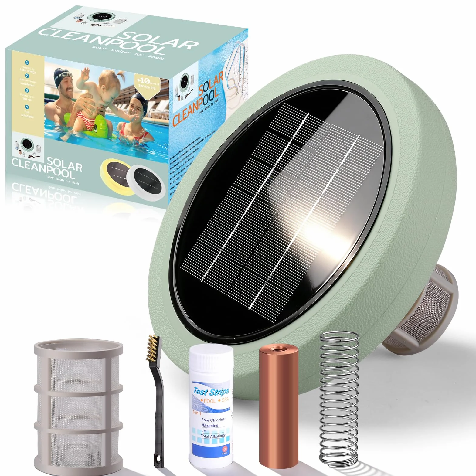 Ioniseur Solaire de Piscine, Nettoyeur D'ioniseur Purificateurde Piscine à Energie Solaire Clarificateur d'eau de Piscine Clarificateur de Piscine pour Jusqu'à 40000 Gal (Vert)