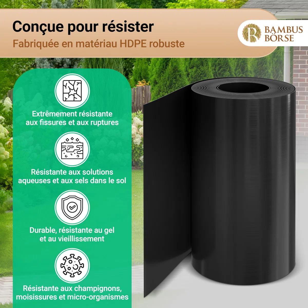 Barrière anti-racines de 100 cm de haut - Barrière anti-rhizomes Épaisseur 1 mm - 17 m de longueur - En HDPE de haute qualité