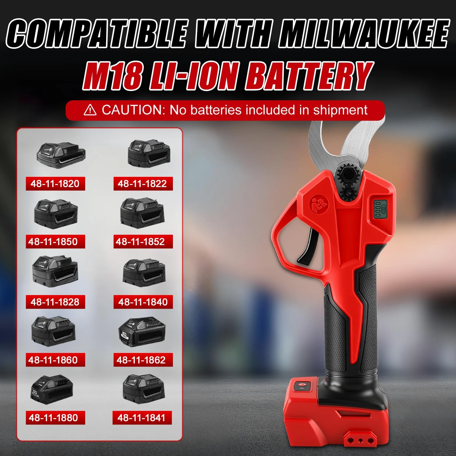 Élagueur à piles, compatible avec Milwaukee M 18V batterie (sans batterie), cisailles sans balais à 2 vitesses, affichage numérique, diamètre de coupe 30 mm, lames de rechange et boîte en plastique