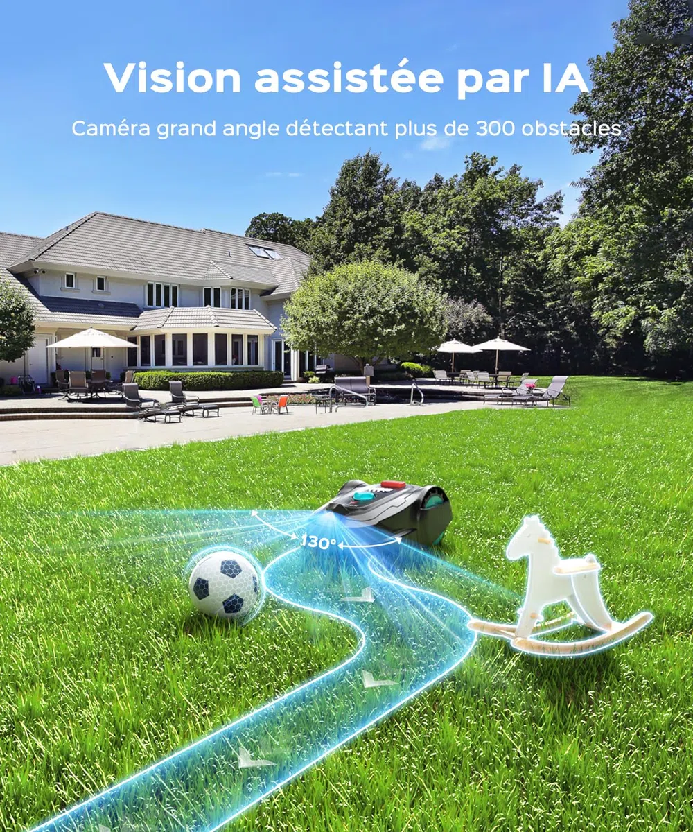 YARDCARE M800Plus Robot Tondeuse Sans Fil Périphérique,jusqu'à 800 m²,Positionnement GPS +Vision, Tondeuse Robot Sans Câble,Mode de Tonte en U,Contrôle Via App,Recharge Automatique,Détection Obstacles