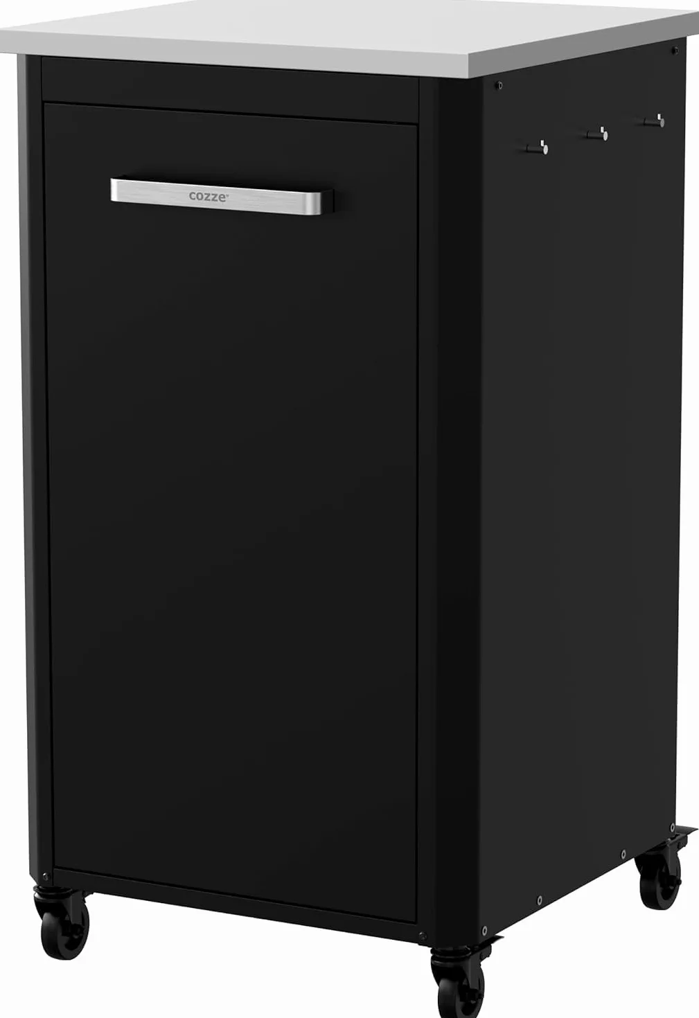 Cozze® | Cuisine extérieure 60 H110 cm | Plan de Travail en INOX | Design modulaire | 1 Porte avec Support gaz | 6 Crochets | roulettes Ø75 mm | Structure en Acier Noir
