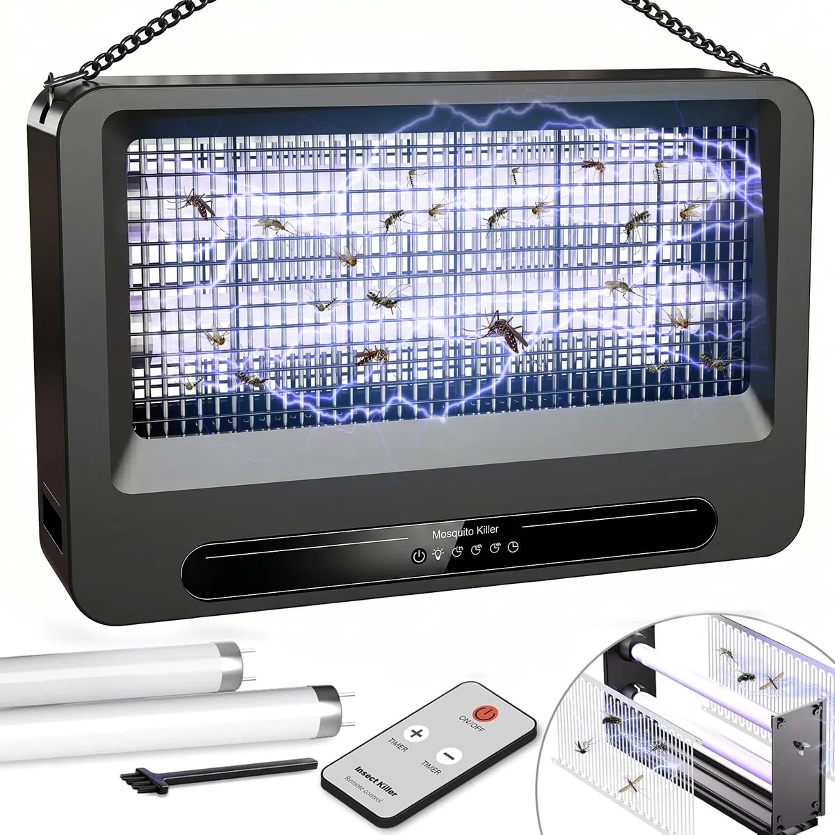 YFFU Lampe Anti Moustique Double Face 4000V, Tue Mouche Electrique Puissant avec 2 Tubes UV 365nm Interchangeables,Appareil Anti Moustique pour Intérieur et Extérieur,Idéal pour Maison,Chambre,Cuisine