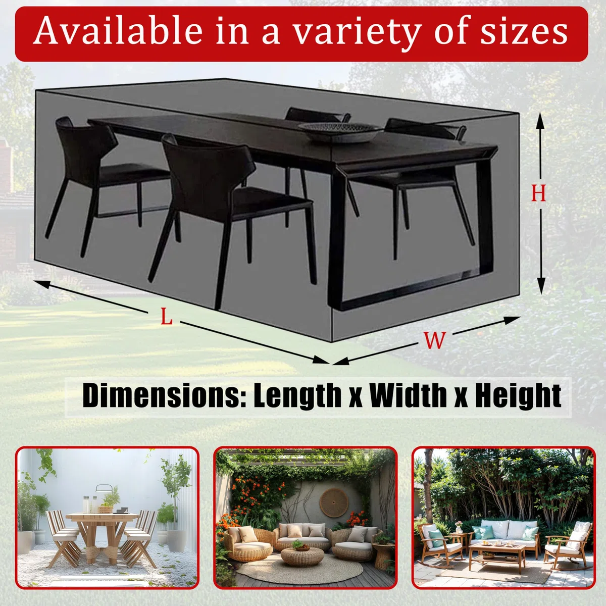 Housse de Protection Salon de Jardin 200x125x105 cm | Bâche pour Meubles et Table Extérieure Imperméable | Tissu Oxford 420D Robuste avec Cordon de Serrage, Noir