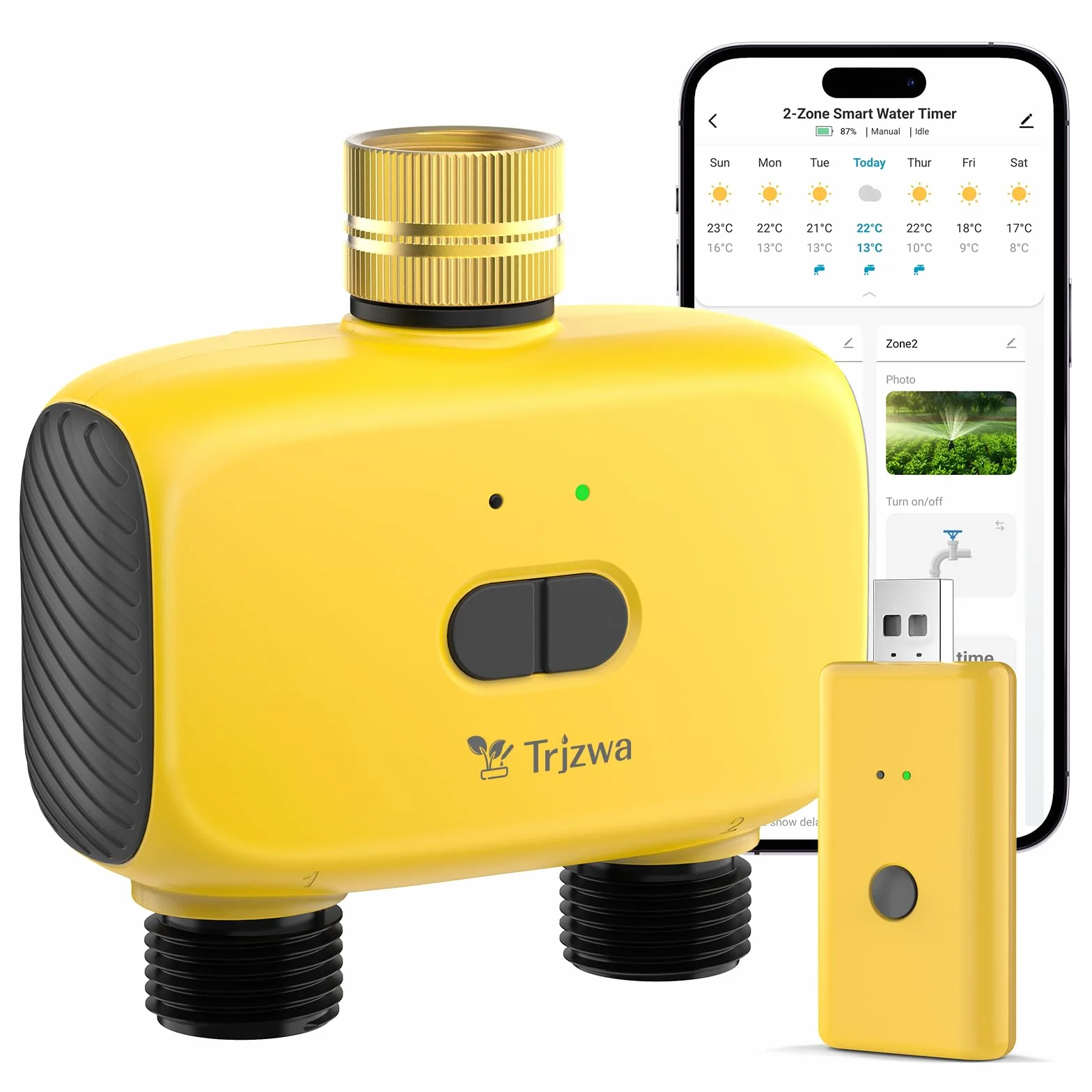 Programmateur Arrosage Automatique WiFi avec 2 Sorties pour Jardin, Pelouse, Programmable Arrosage Automatique de Plein Air,Système D'irrigation Intelligent avec WiFi Hub,Retardement de Pluie