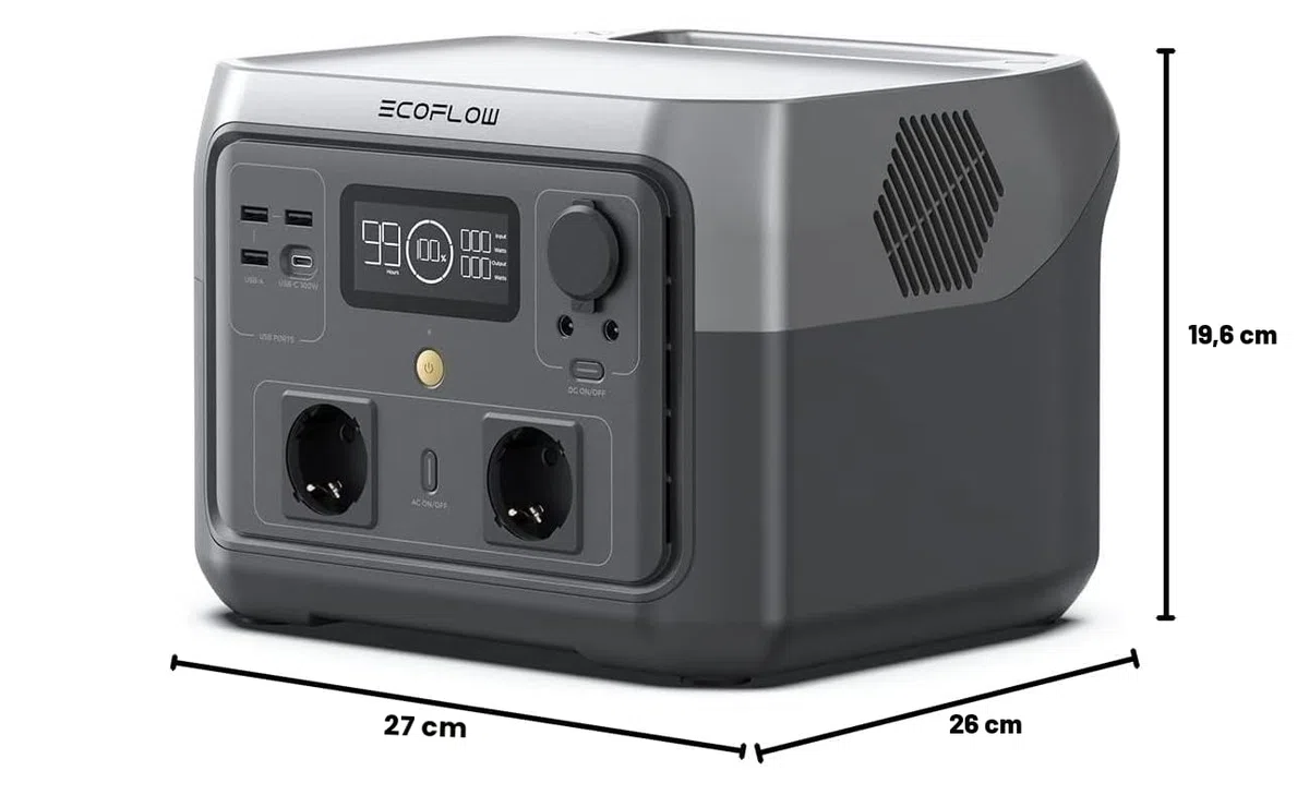 Station électrique portable ECOFLOW RIVER 2 MAX, batterie LiFeP04, 512 Wh charge rapide en 1 heure, sortie 1000 W avec X-boost, générateur solaire pour extérieur, camping-cars,domestique,balcon