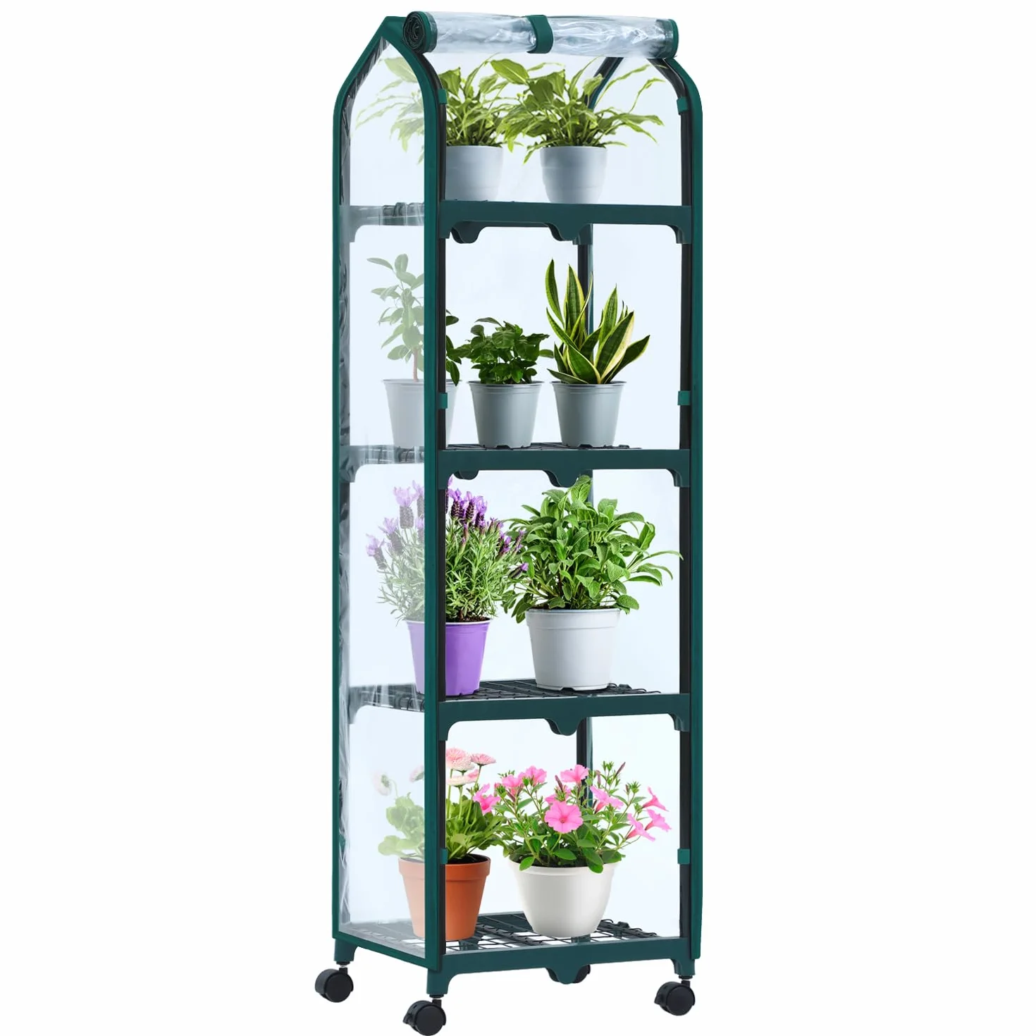Ohuhu Mini serre à 4 niveaux avec roues pour intérieur et extérieur, petite serre en plastique portable avec housse durable pour semis, cadeau de jardinage idéal pour homme et femme, transparente