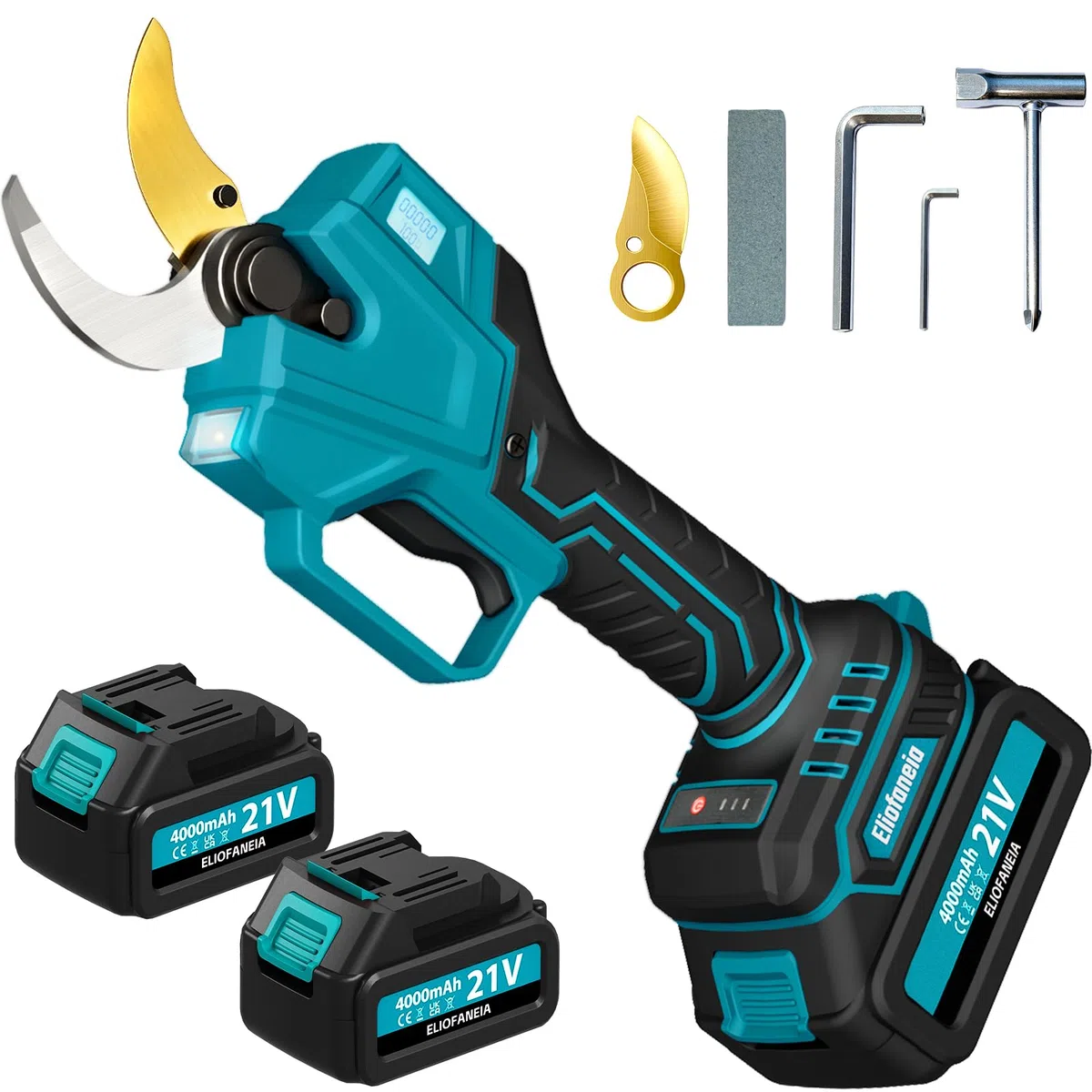 Sécateur Électrique Sans Fil Professionnel-Diamètre de Coupe 40mm-Moteur Brushless 1000W Puissant-2 Batteries Lithium 8000mAh-Écran LCDet Sécurité-Taille Arbres,Jardin