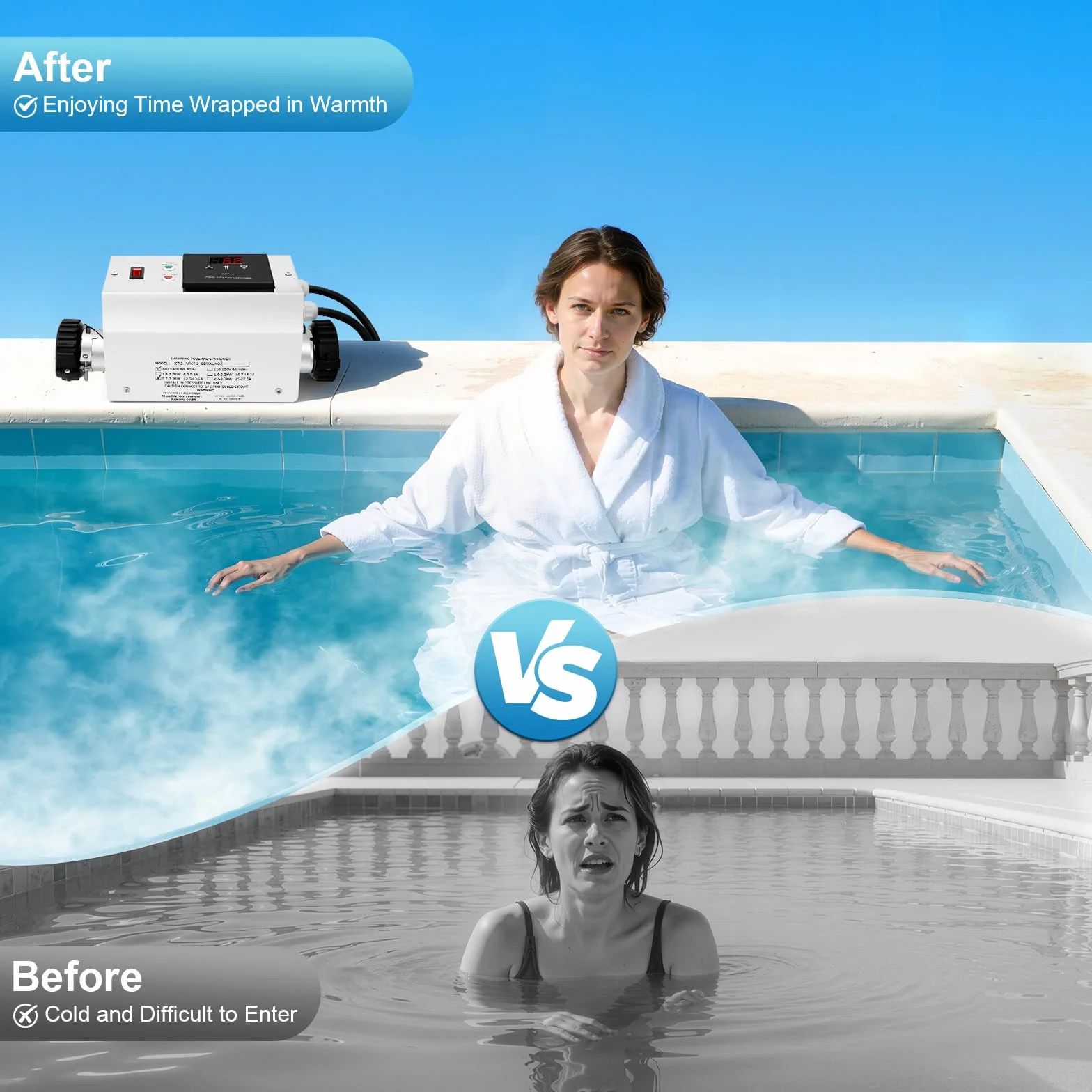 Chauffage électrique de piscine 3000 W Chauffe-eau instantané avec régulateur de température