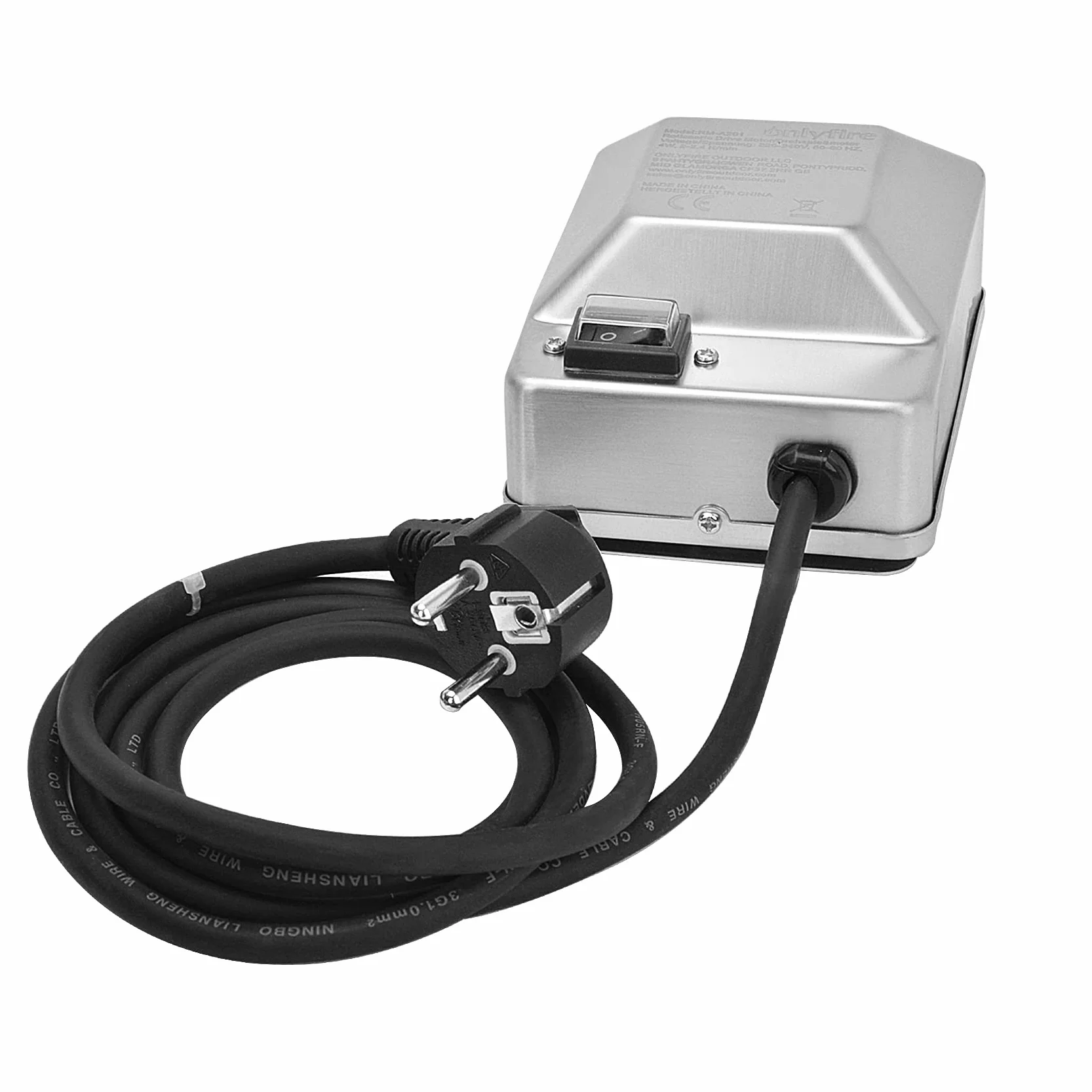 onlyfire Moteur Tourne Broche 220V-240V pour Rôtisserie Électrique, Moteur en Acier Inoxydable pour Tournebroche Barbecue, Capacité de Charge 18 kg, Vitesse 2 TR/Min, Câble de 1.5 m