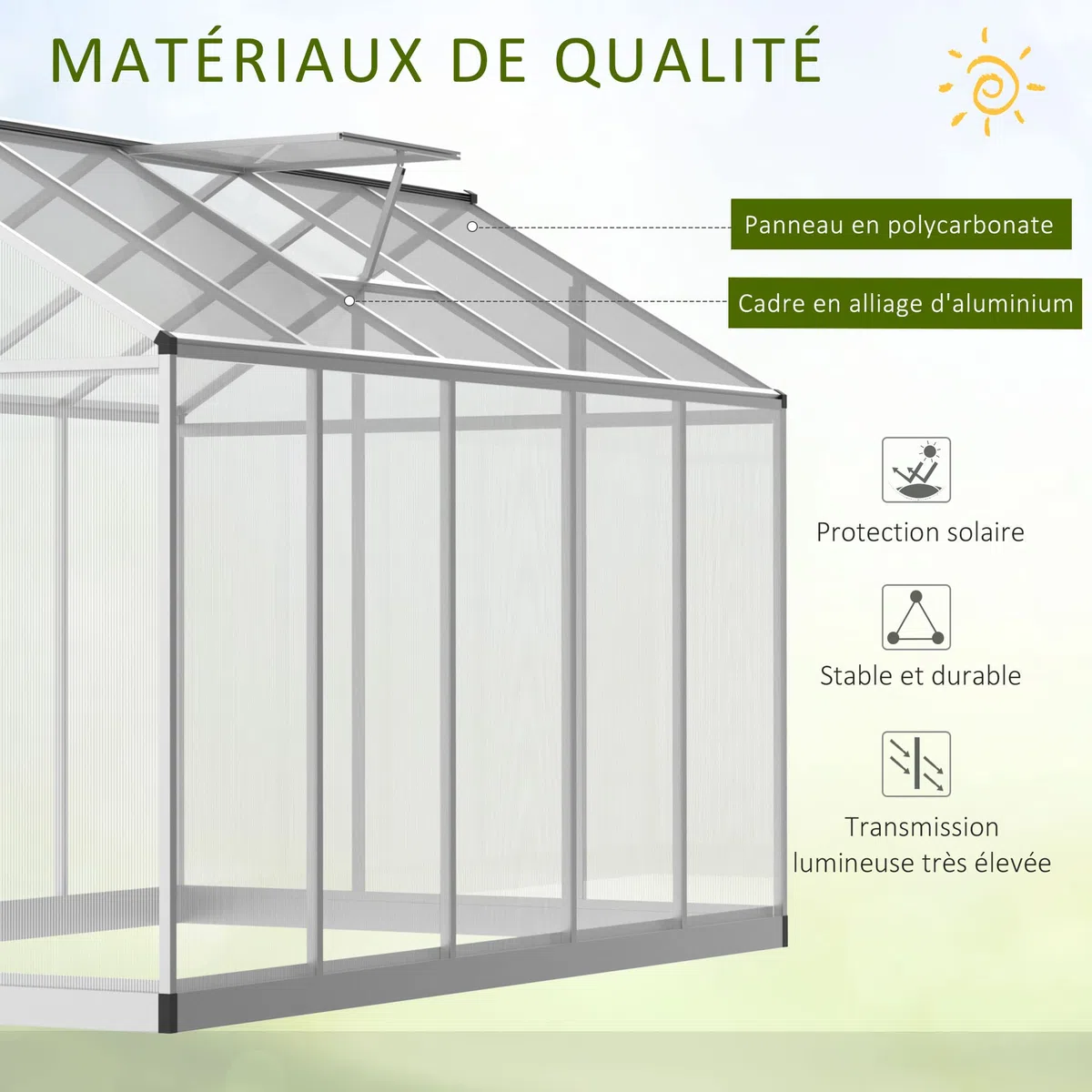 Outsunny Serre de Jardin en Aluminium Polycarbonate, Serre avec fenêtres supérieures réglables, Porte battante, abri extérieur résistant aux intempéries pour Plante Fleur, 303x183x195 cm, Transparent