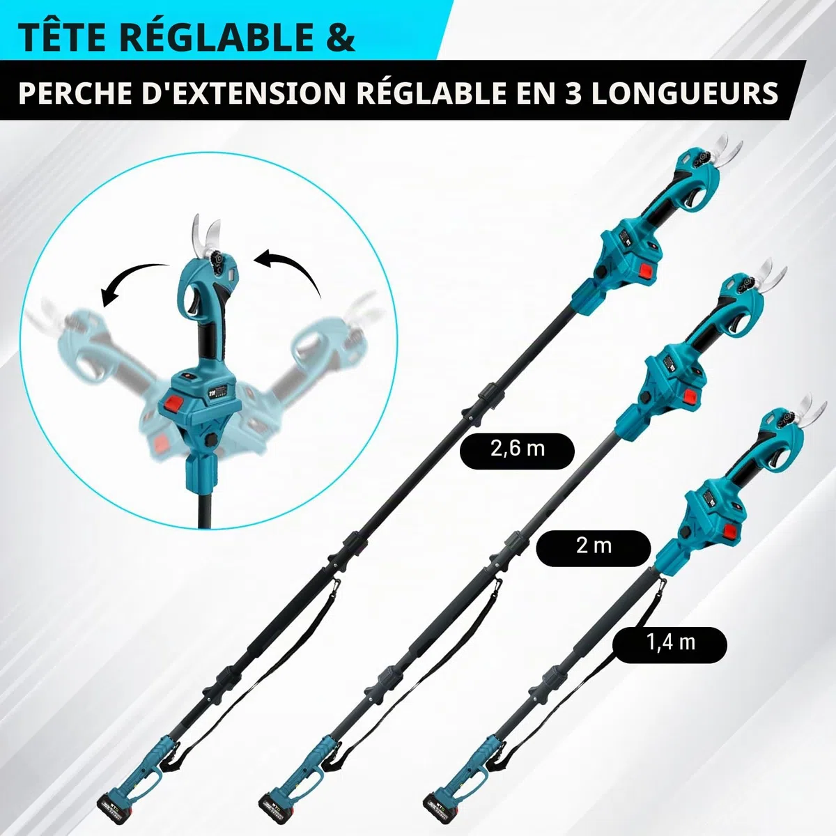 Sécateur électrique 30 mm, 2 en 1, télescopique, compatible avec batteries Makita, sécateur sans fil, portée maximale jusqu'à 4,5 m, sans fil (sans batterie)