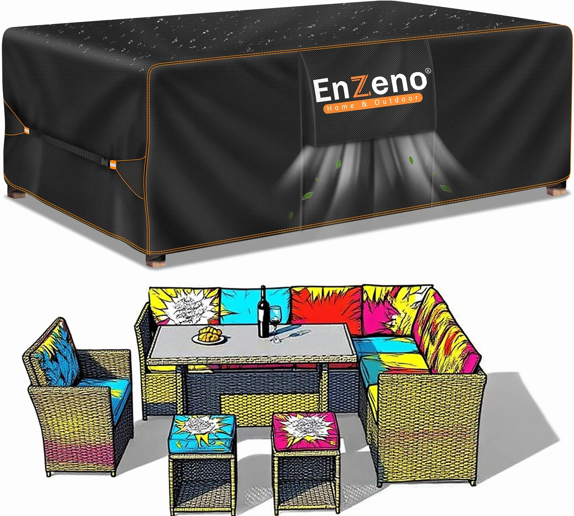 Enzeno Housse Salon de Jardin Imperméable 420D Tissu Oxford Protection Meubles Exterieur avec Évent 200x160x74cm
