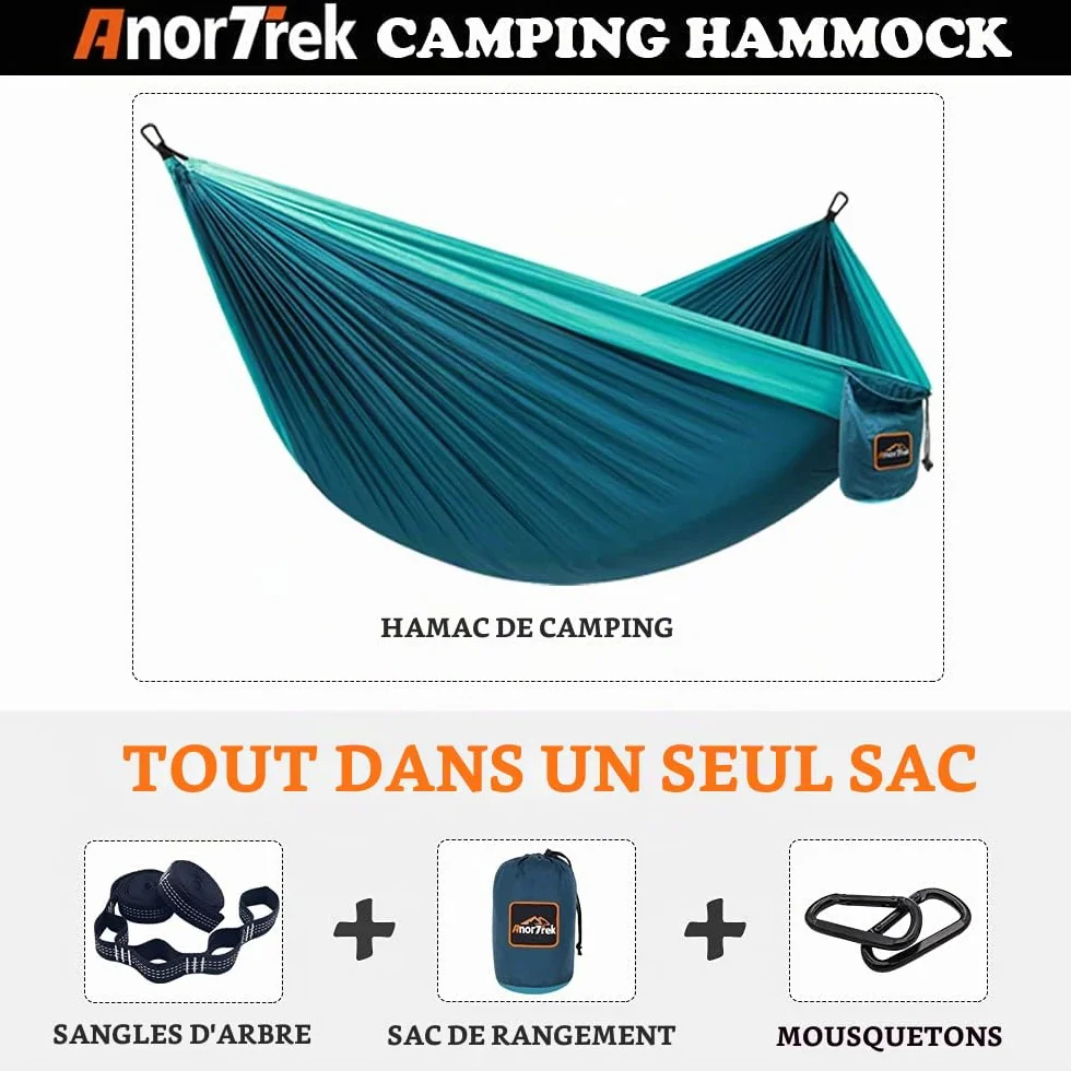 AnorTrek Camping Hammock, hamac de Voyage en Nylon Super léger et Portable avec Deux Sangles d'arbre