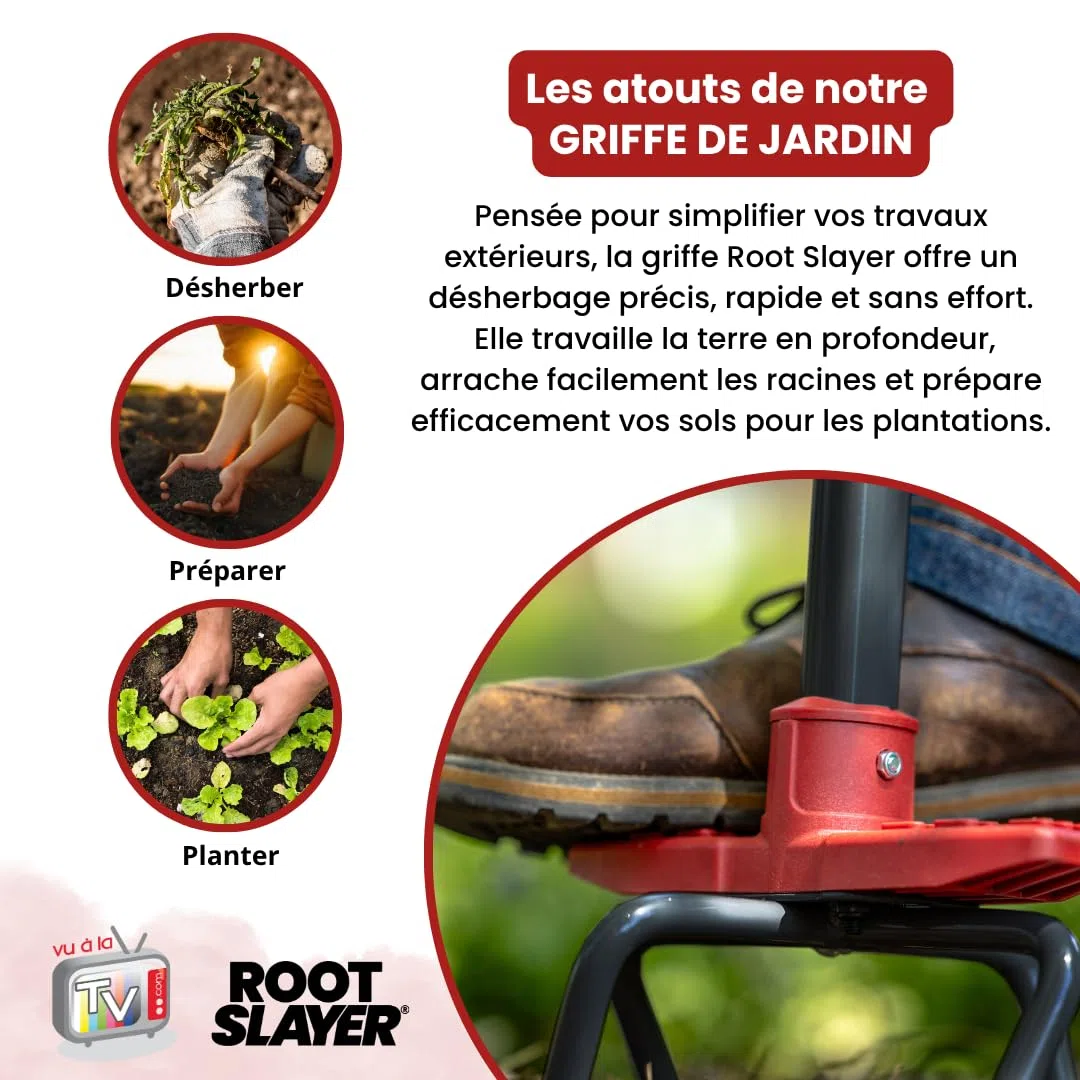 VENTEO - Arrache Racine RootSlayer | Griffe de Jardin Rotative | Tête en Acier Trempé | Aère, Ameublit et Travaille la Terre | Outil de Jardinage pour Potager, Massifs, Plantation et Entretien du Sol