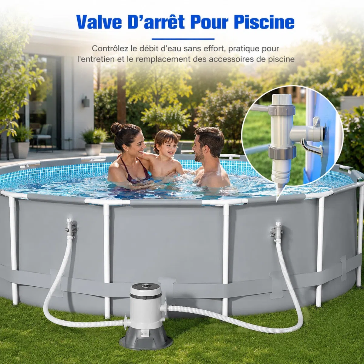 Lot De 2 Vannes D'arrêt pour Piscine avec Raccords De Tuyau 32 Mm / 38 Mm, Adaptateur De Tuyau Et Support De Tuyau, Pièces De Rechange pour Piscine Hors Sol