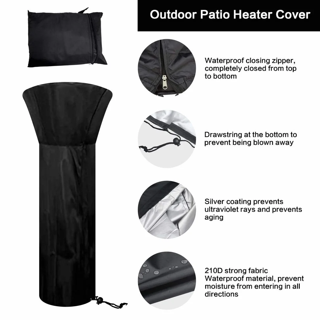 Housse de chauffage extérieur en tissu Oxford 210D imperméable coupe-vent protection UV noire 226 x 85 x 48 cm